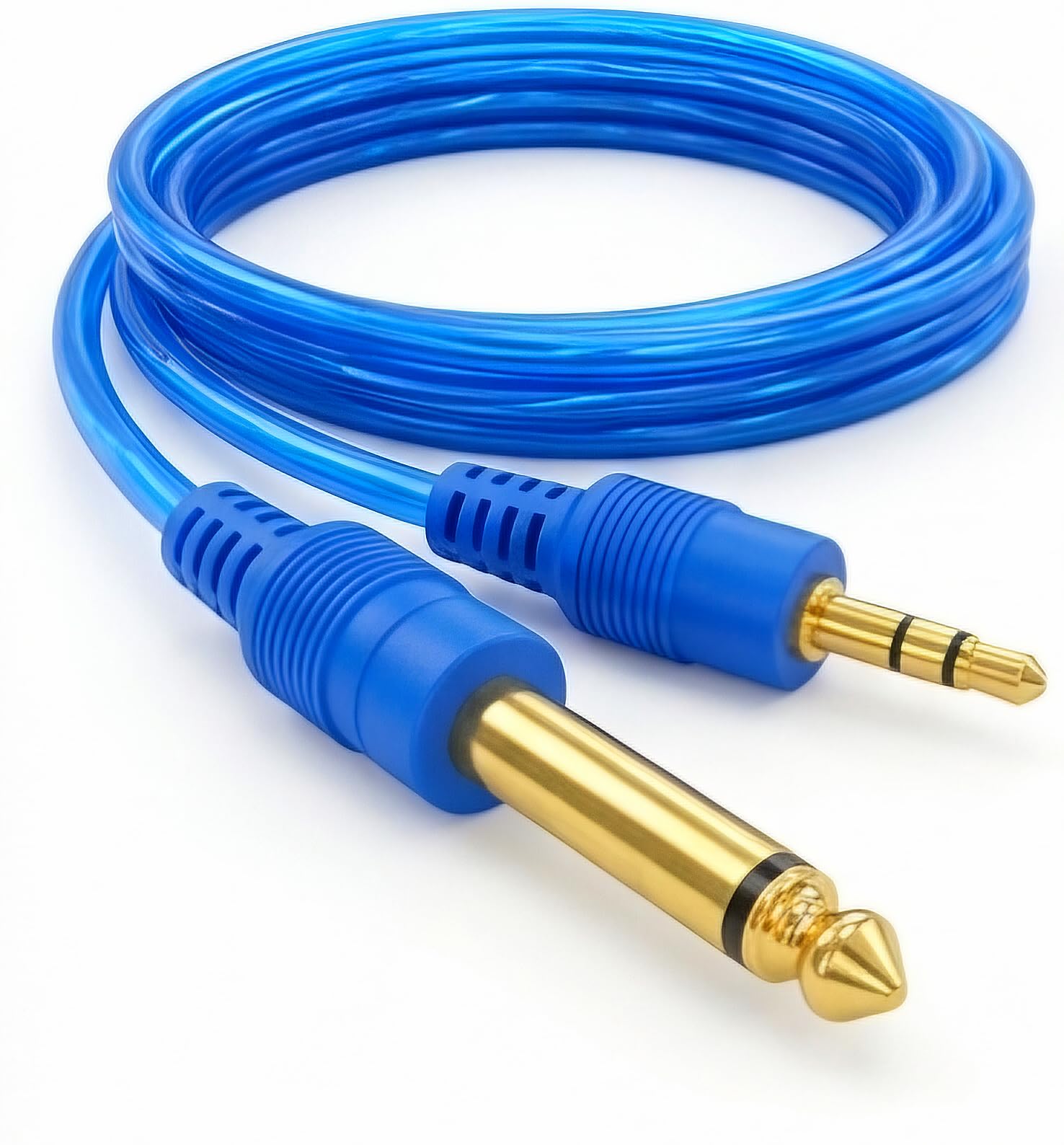 Narayan DJ House 3.5mm Jack to 6.35mm Mono Plug Audio Cable, Red Transparent with Green Connectors, 1.5 Meter, for Speakers, Mixers, and Amplifiers-image-0
