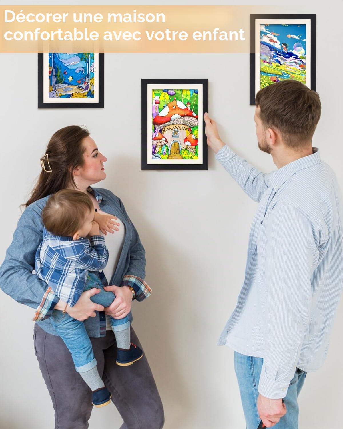 LEAZZLE 2PCS Cadre photo pour dessins d'enfants,Cadre Ouverture Frontale A4 pour Stockage D'art Enfants avec 30 feuilles papier A4 (Noir)
