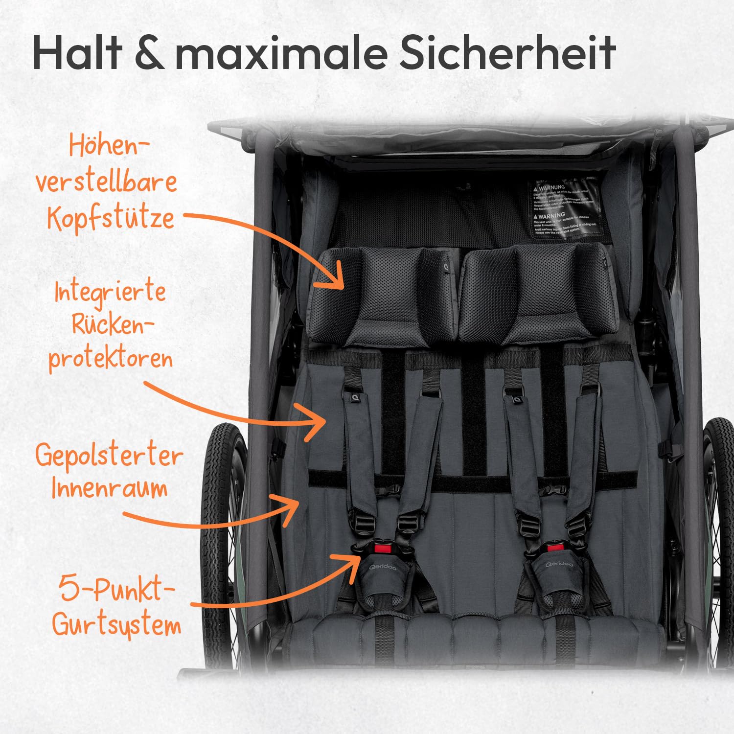 Qeridoo Kidgoo 2 Lite Fahrradanhänger 2 Kinder | Fahrrad Anhänger | Hochwertig & 3-in-1-Verdeck | Fahrradanhänger Kinder mit Buggyfunktion | Perfekter Allrounder | Bike trailer Für 2 Kinder