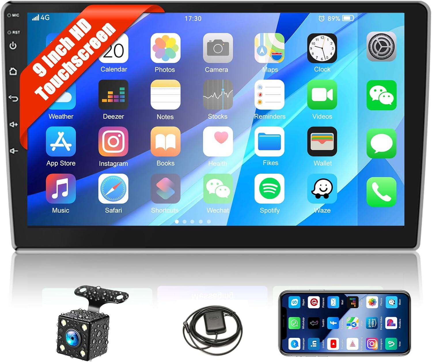 UNITOPSCI Double Din Android Car Stereo with GPS 9'' HD 1080P Touch Screen Car Radio with Bluetooth FM Radio Receiver Head Unit WiFi Mirror link for Android/iOS Phone Dual USB Input with Backup Camera