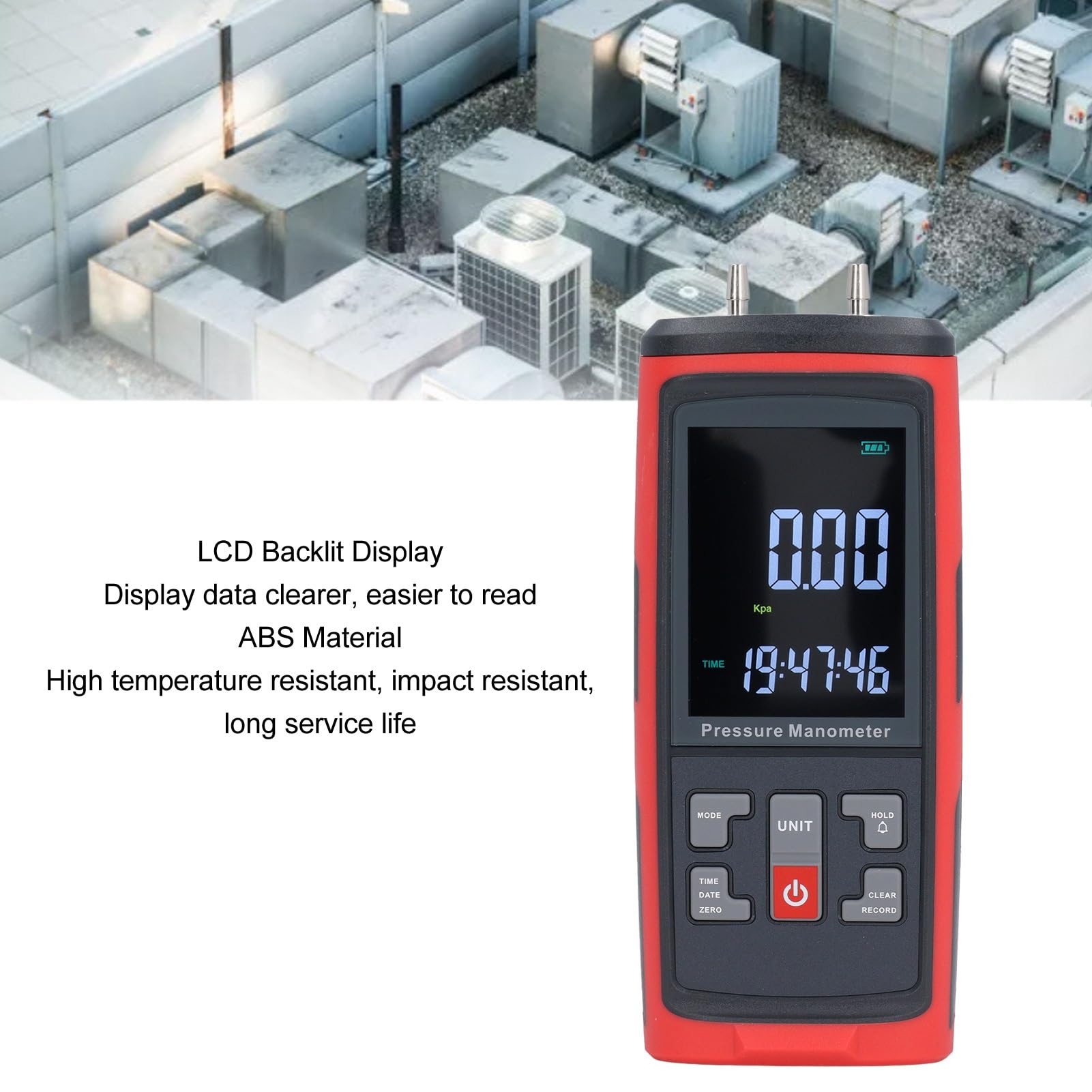 Manometer Port High Accuracy Digital Differential Pressure Gauge LCD Backlit Display Gas Pressure Tester Air Tubes with USB Cable