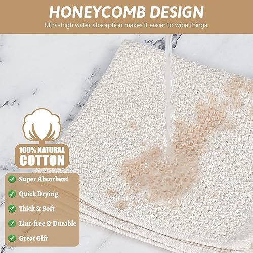 Miniatura 4 de Nialnant Paño de limpieza 100% algodón, paquete de 4 toallas de limpieza de tejido gofre, trapos súper absorbentes para lavar platos, 12 x 12