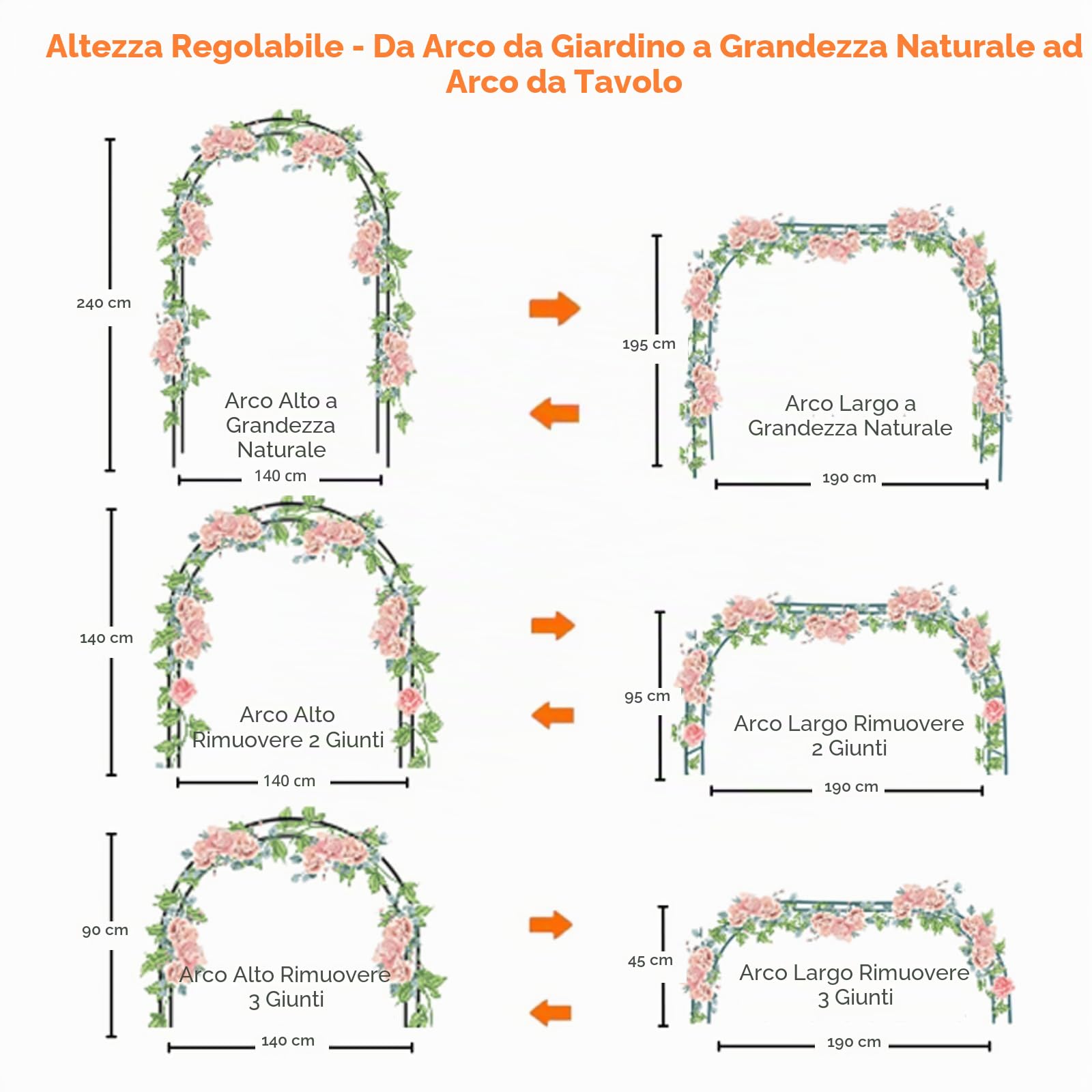 Mr. Ton Garden Arch, Arco di nozze, Pergolato da giardino per interni ed esterni, varie piante rampicanti, altezza 7'8 x larghezza 4'5 cm