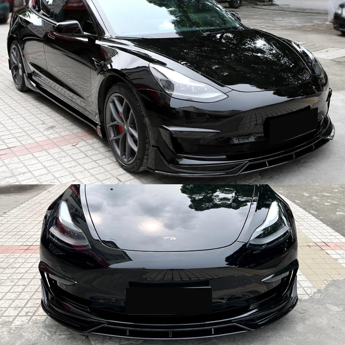 przedniego zderzaka Pasuje Do Tesla Model 3 2017-2023 Dokładka Przedniego Zderzaka Zestaw Nadwozia Plastik ABS Wygląd Włókna Węglowego Rozdzielacz