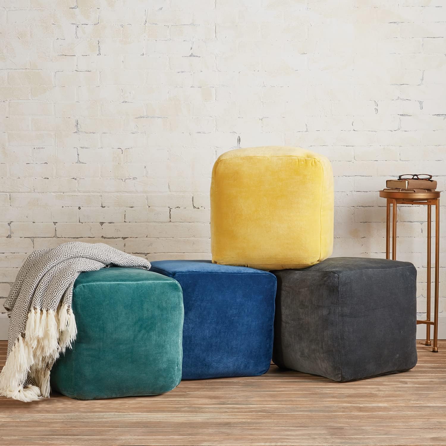 47th & Main Soft Velvet, Accent Pouf, Grey