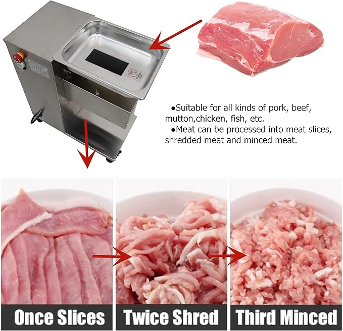 Cortadora de Carne Comercial 10mm Acero Inoxidable 1100lbs/h miniatura 3