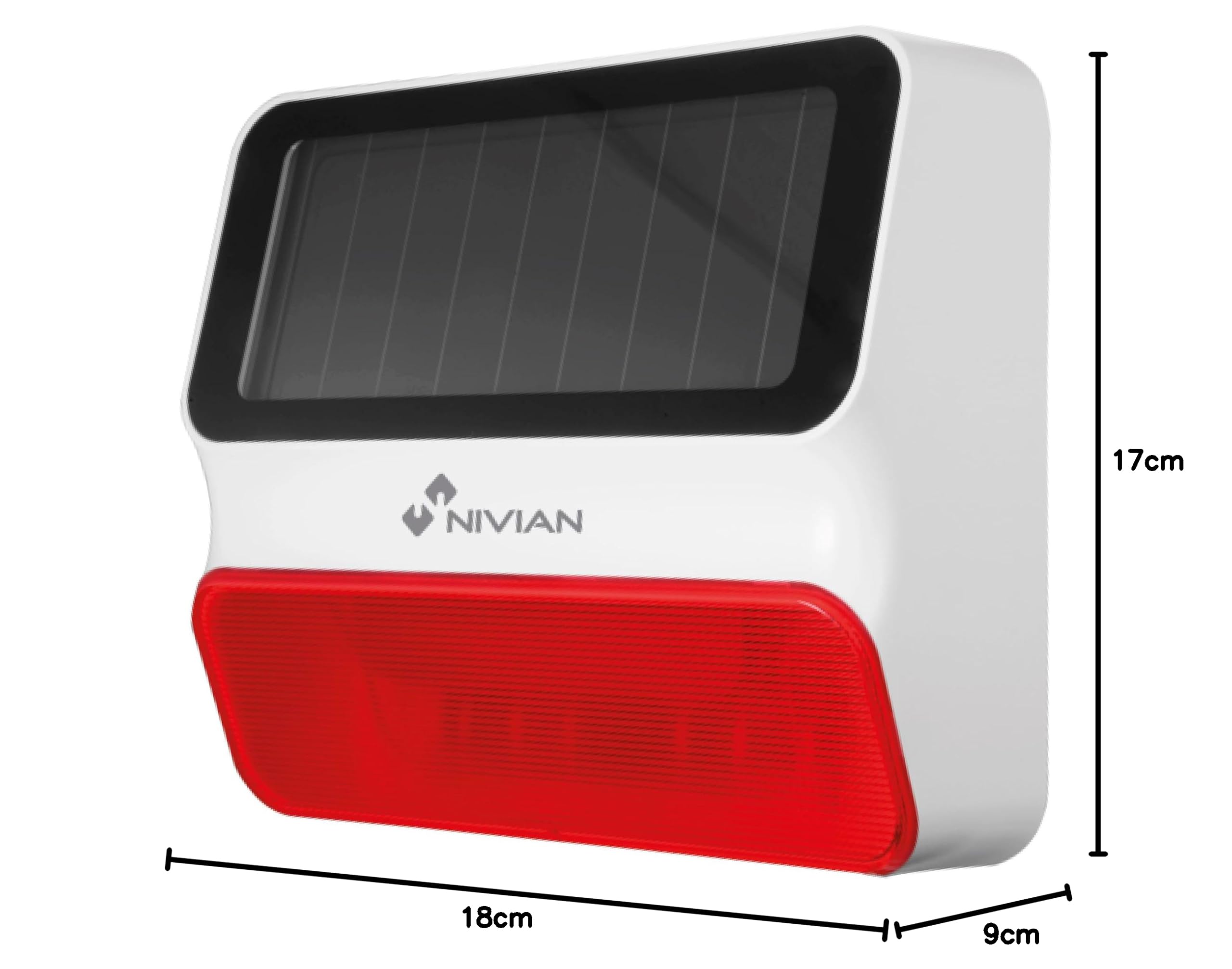 Nivian - Sirena wireless ad alimentazione solare compatibile con allarme Nivian – Adatta per esterni – Avviso luminoso e sonoro da 100 dB – Include batteria – Installazione semplice