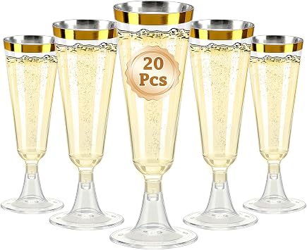 20 Pack Plastic Champagne Flutes 5oz Clear Disposable Glasses for Parties