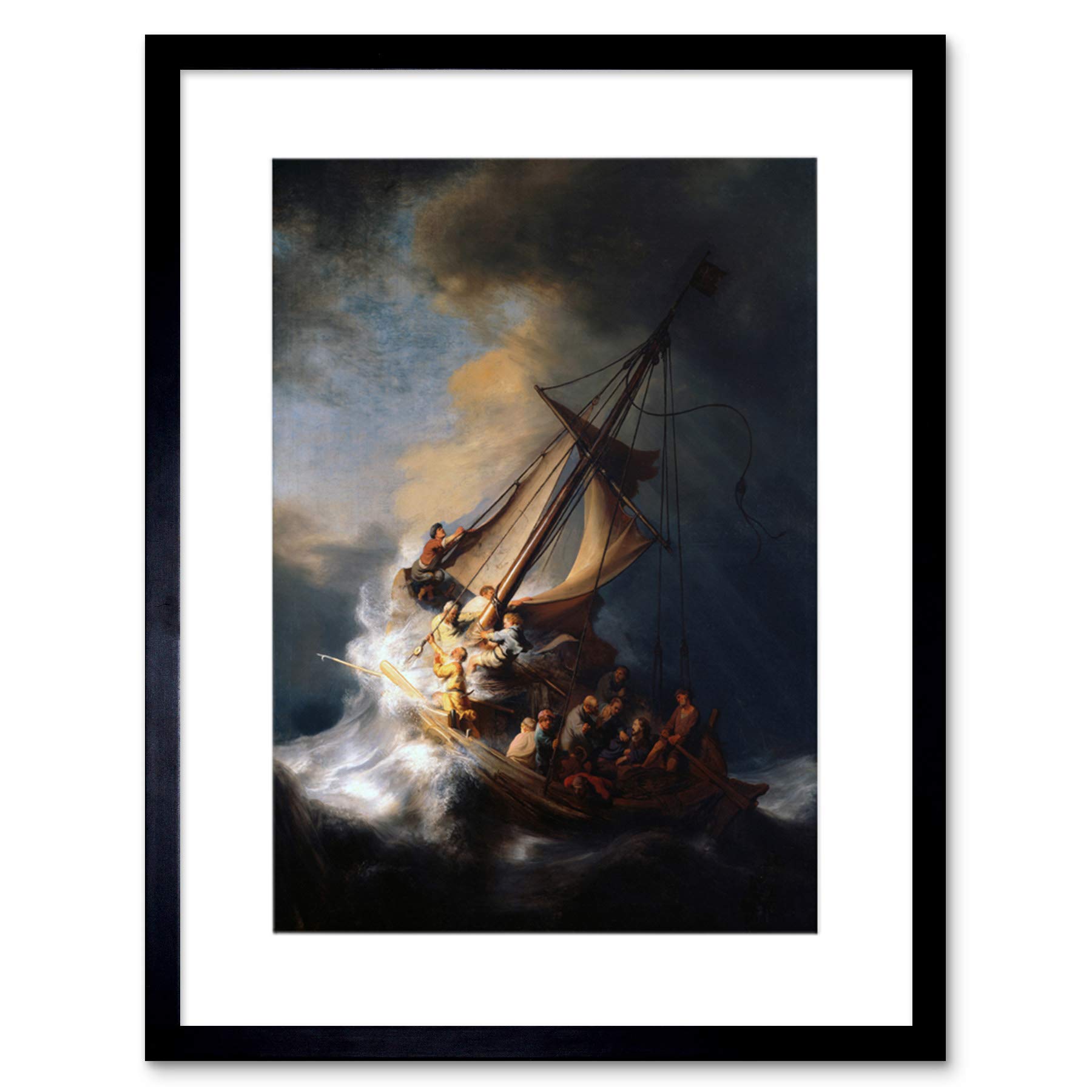 Wee Blue Coo REMBRANDT CHRIST IN STORM ON LAKE OF GALILEE BLACK FRAMED ART PRINT B12X1841