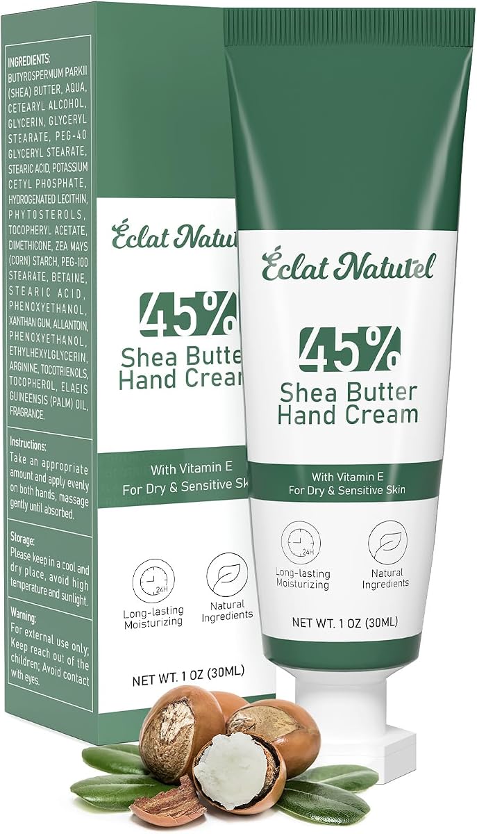 Shea Butter Hand Cream, Made with 45% Shea Butter and Vitamin E Hand Moisturizer, Deep Moisturizing Dry Hands, Mini Hand Lotion Travel Size, 1 Fl Oz (Pack of 1)