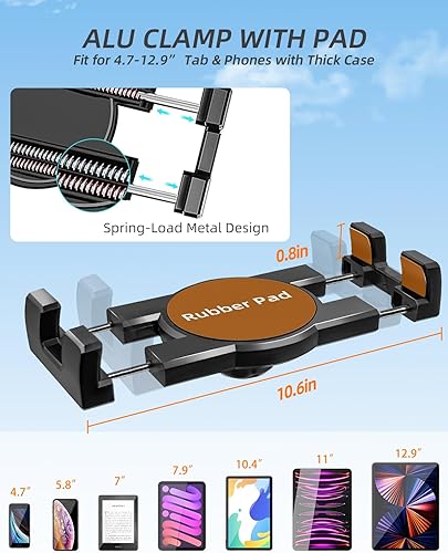 Miniatura 8 de 3 in 1 Tablet Holder for Car Bottle, 360Rotatable & Aluminum Telescopic Arm Sturdy Rod Cup Holder Tablet Mount for iPad Pro 12.91110.59.7AirMini