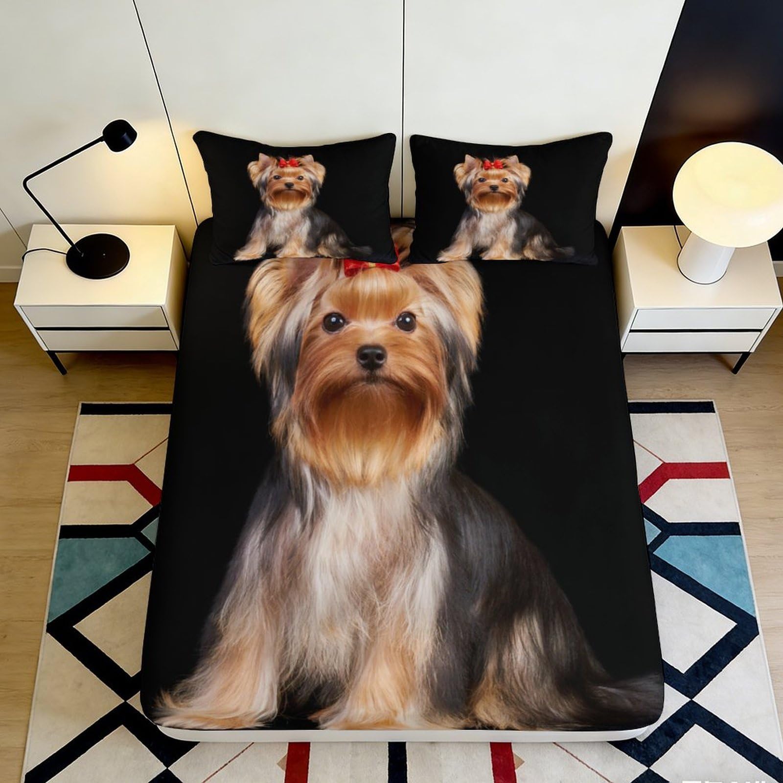 3D Printed Yorkshire Terrier Fitted Sheet with Microfiber soft touch, wrinkle resistant, guest room bedding, anti-slip, washable, home decor, bed cover 90x200x25cm