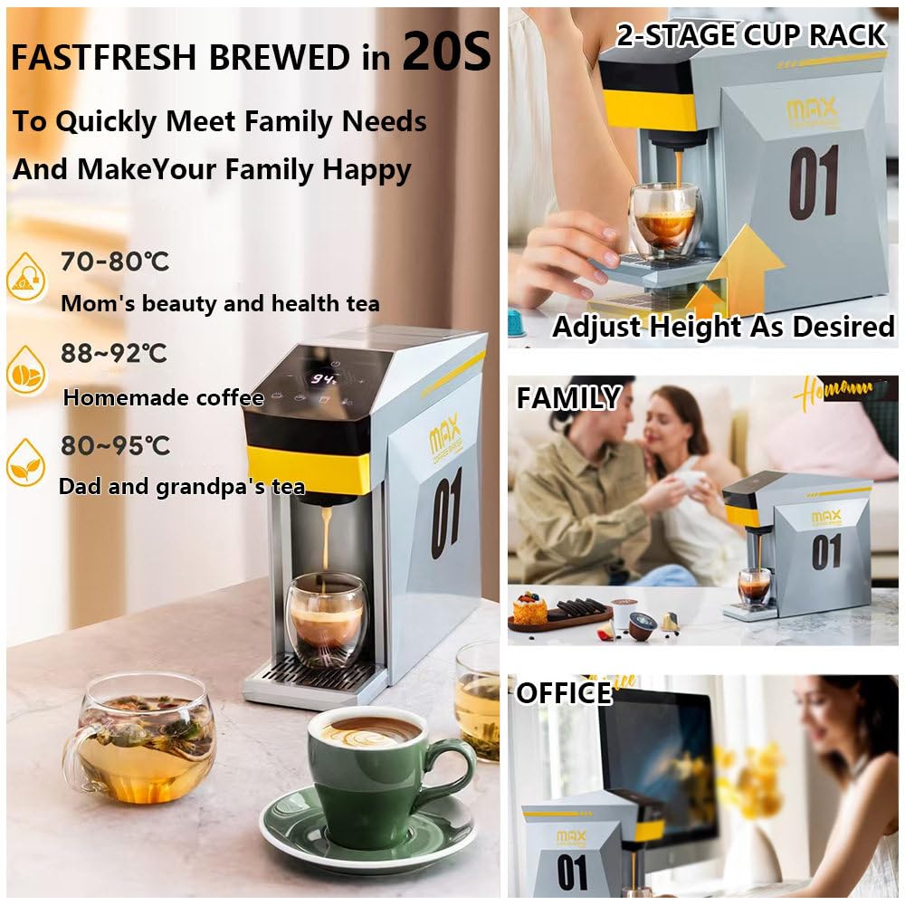 Macchina per caffè Espresso 19 Bar, Macchina per caffè Monodose, Macchina per caffè A Capsule con Serbatoio dell'Acqua da 800 Ml, Controllo Touch Intelligente, Uso Domestico E Ufficio Orange
