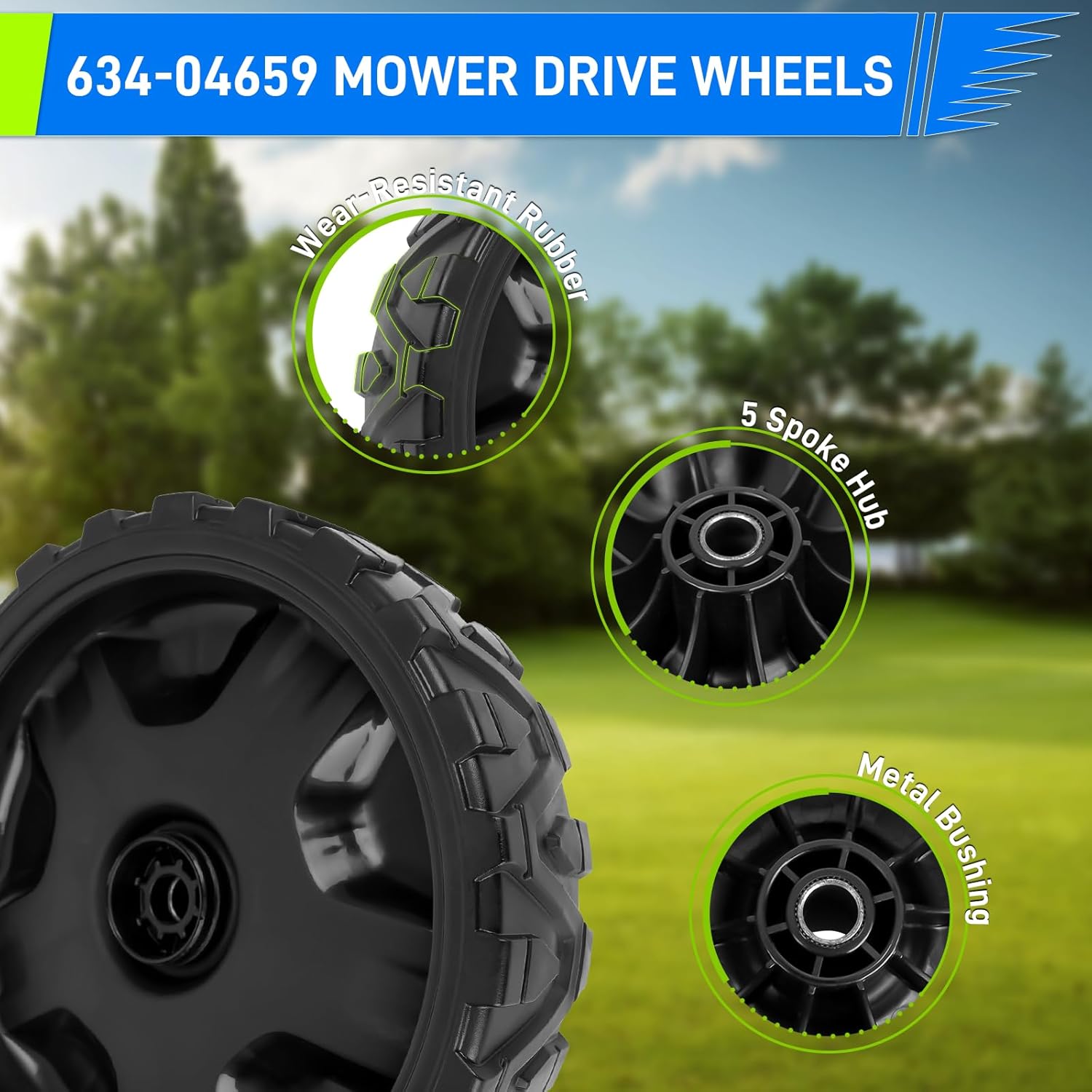 634-04659 Lawn Mower Wheel Replacement for CUB Mowers, 8" Front Wheel Assembly, Compatible with SC100, SC300, SC500, CSV070, SC100H, SC100HW, SC300E, 2 Pack