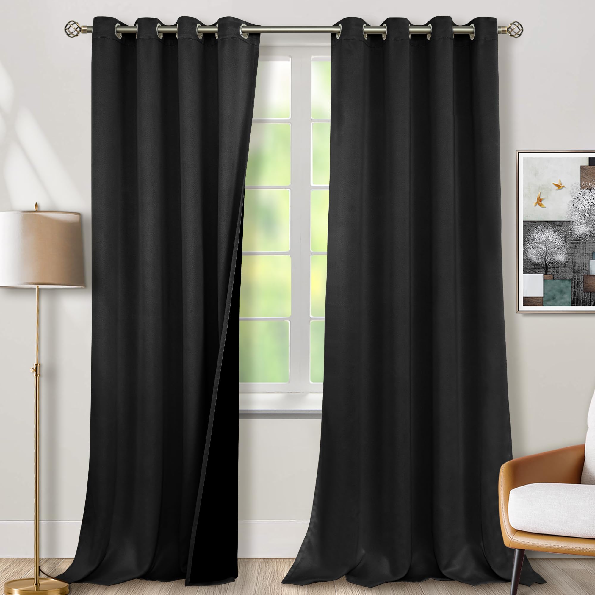 BGment 100% Blackout Curtains 108 Inch Long 2 Panles Set, Thermal Insulated Total Light Locking Soundproof Grommet Curtains & Drapes for Living Room