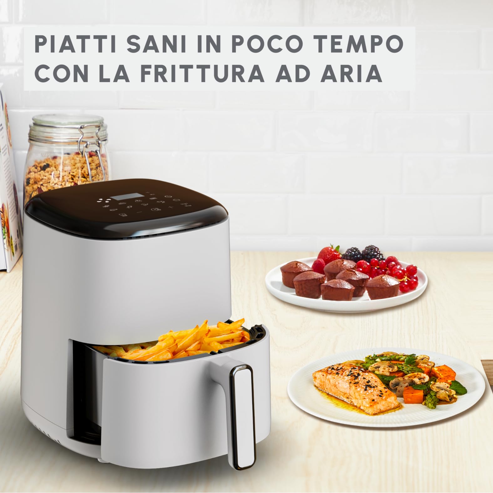 Moulinex Easy Fry Compact Friggitrice Ad Aria, 3 Litri, Senza Olio, 1300 W, Capacità 1-4 Persone, 10 Programmi Di Cottura, Touchscreen, Cestello Lavabile in Lavastoviglie, EZ145A