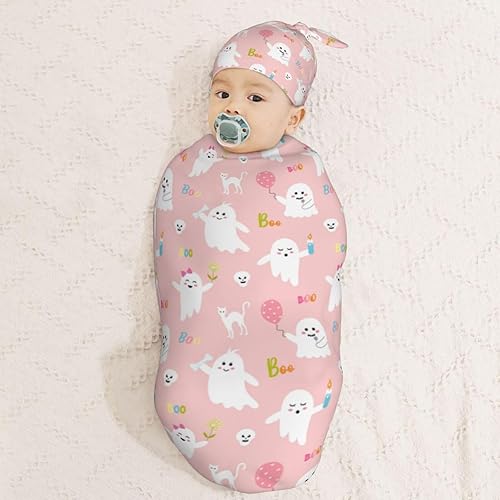 Miniatura 3 de Pink Ghost - Manta para recién nacido con gorro, saco de dormir suave para bebé, elástico y ajustable