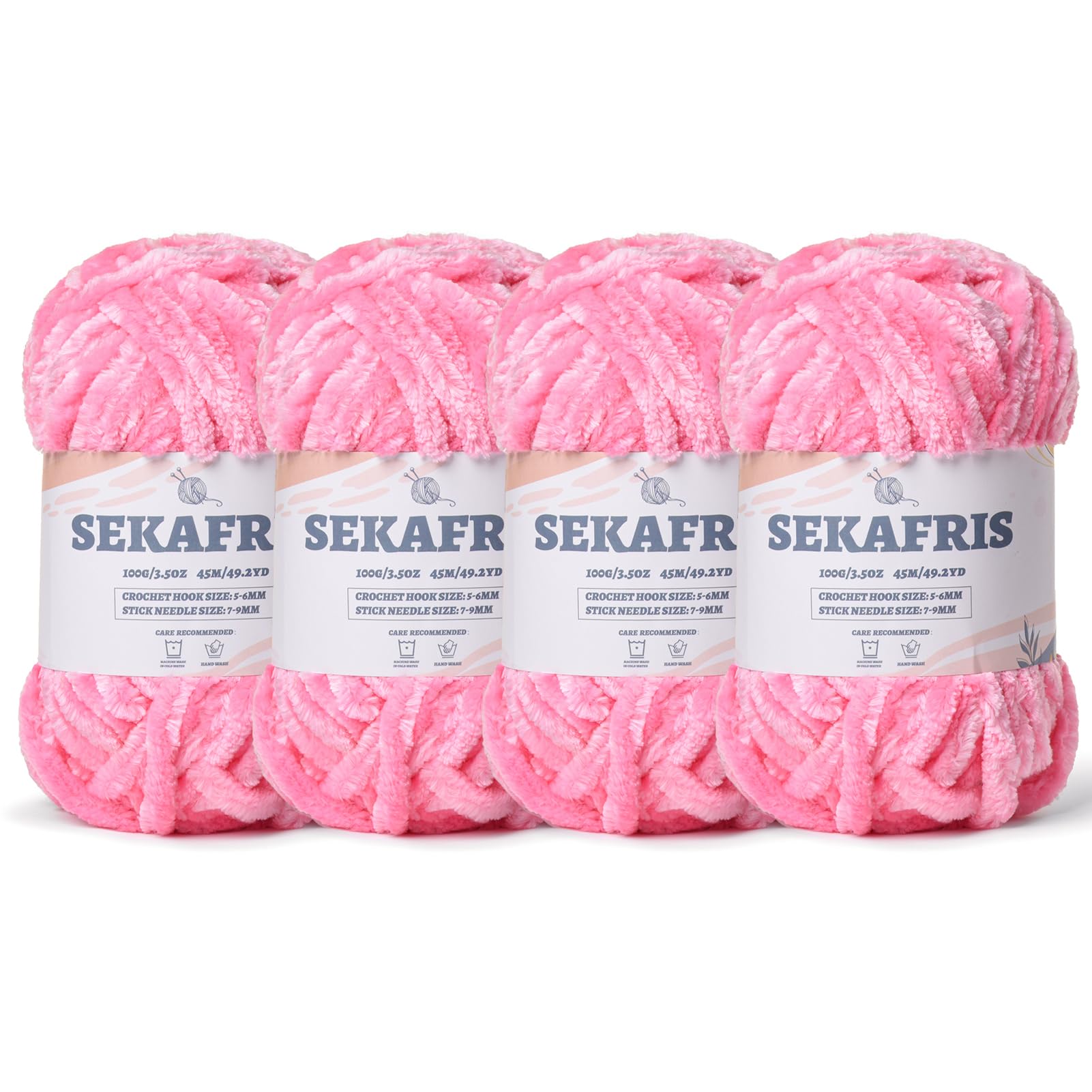 Chenille Velvet Soft Yarn Pink 4 Pack