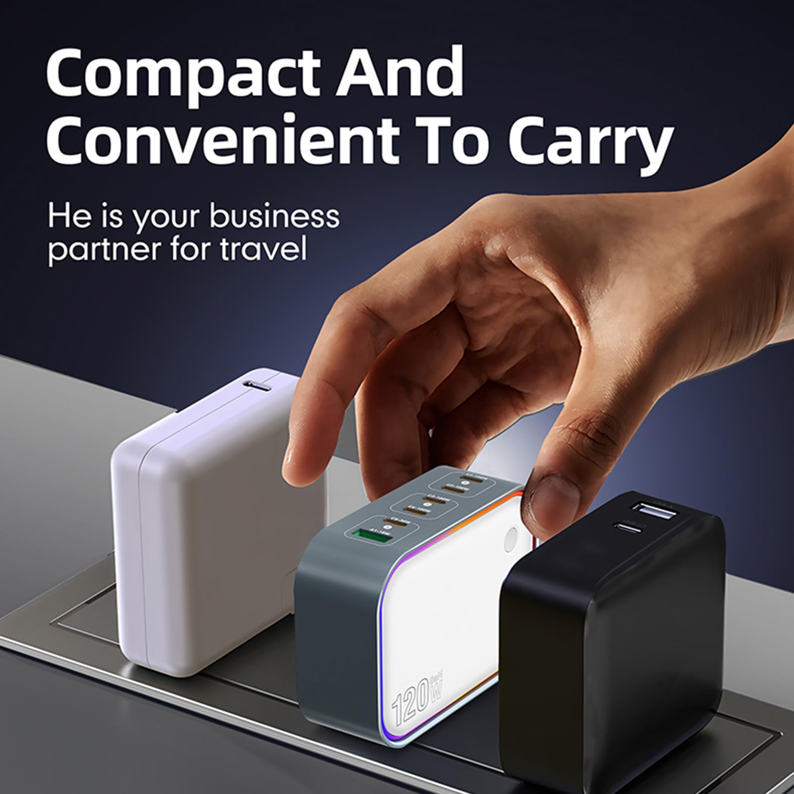 Stazione di Ricarica GaN a 6 Porte da 120 W, Hub Caricabatterie Rapido USB C Multifunzione con Caricatore da Viaggio per Smartphone, Laptop, Tablet (Spina europea)