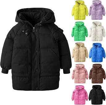 Boys Girls Long Lightweight Hooded Puffer Jacket Packable Autumn and Winter Long Down Coats