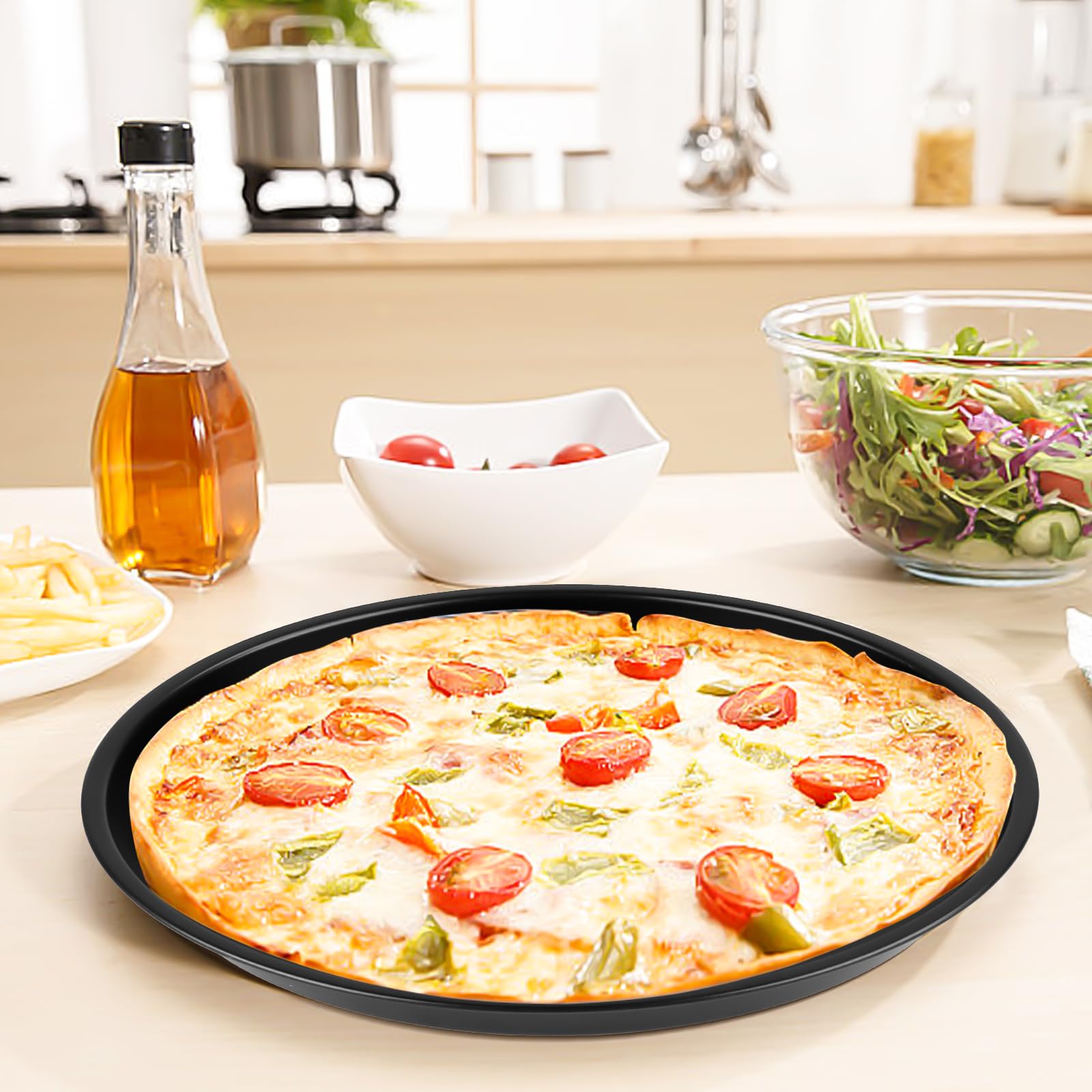 Set 4 Tegami Pizza Ø20cm, Acciaio con rivestimento antiaderente, Forma Rotonda, Colore nero