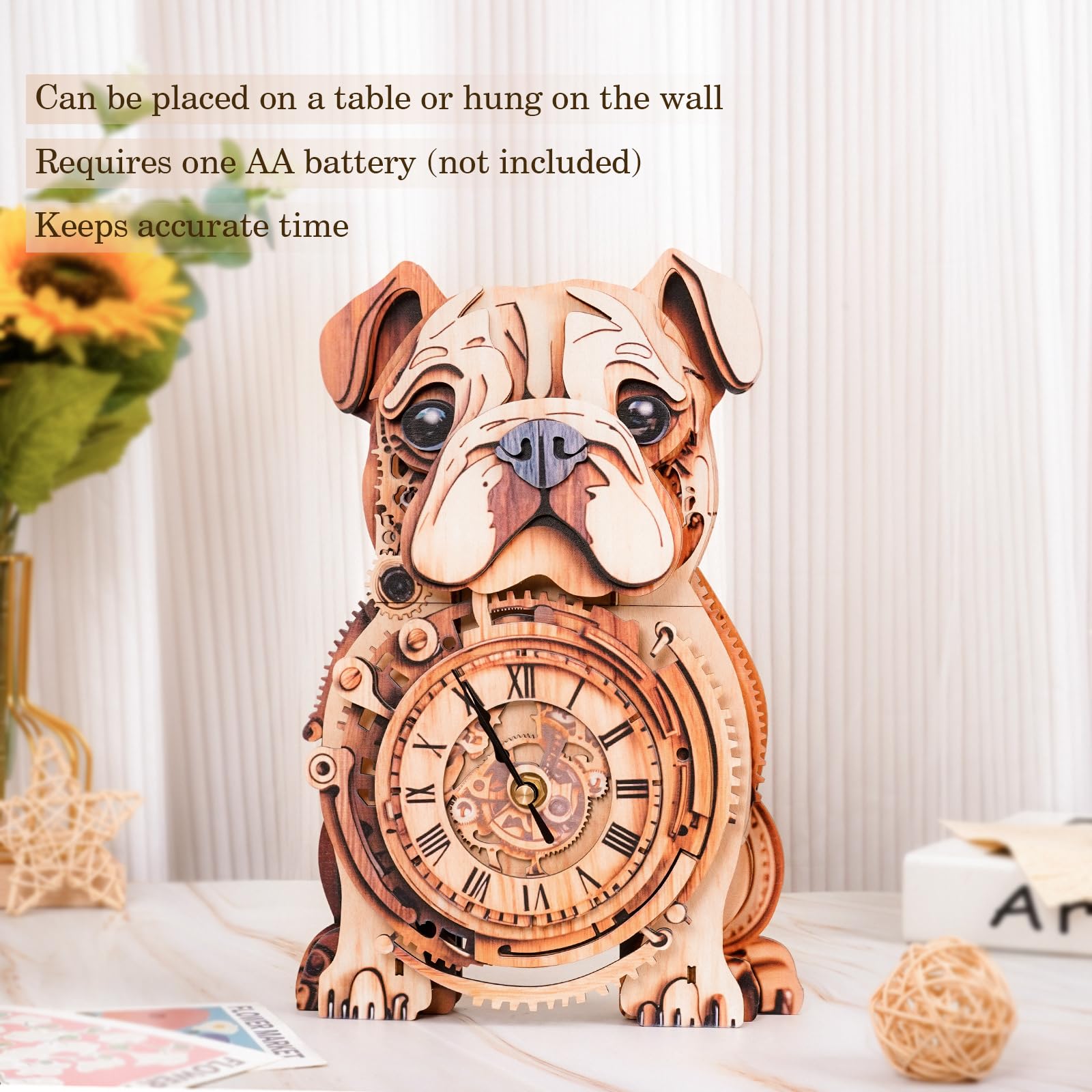 Cutywood 3d Puzzles for Adults-Bulldog Clock with Functional Timepiece, 3d Wood Puzzle (7.7 * 13.1in) - Image 4