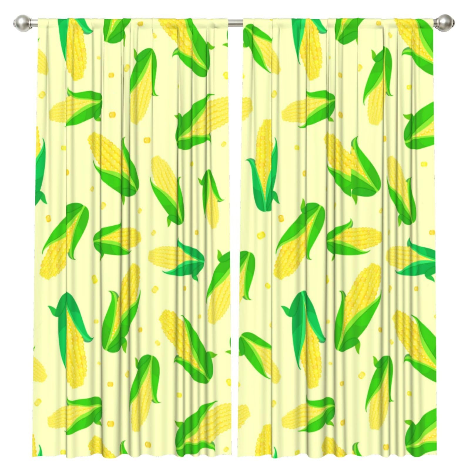 InOmak Green Delicious Corn, 2 Panels Window Curtains 52 x 84 Inch Blackout Curtains for Living Room Bedroom