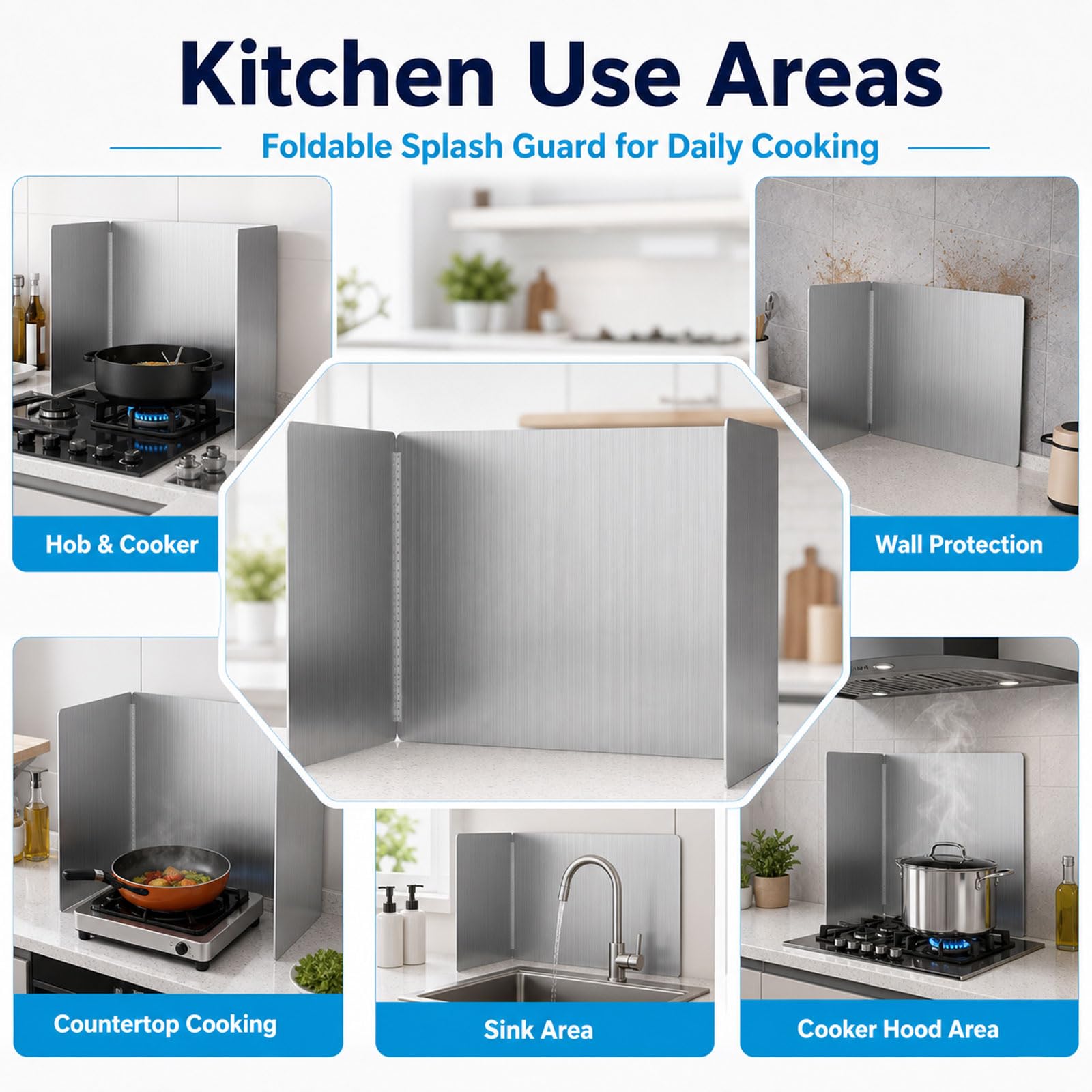 Protección contra Salpicaduras para Cocina Plegable,Placa Antisalpicaduras Portátil Fácil Limpiar,Protector Trasero para detrás de una Cocina para freír,para Cocina,Asado,Fregadero