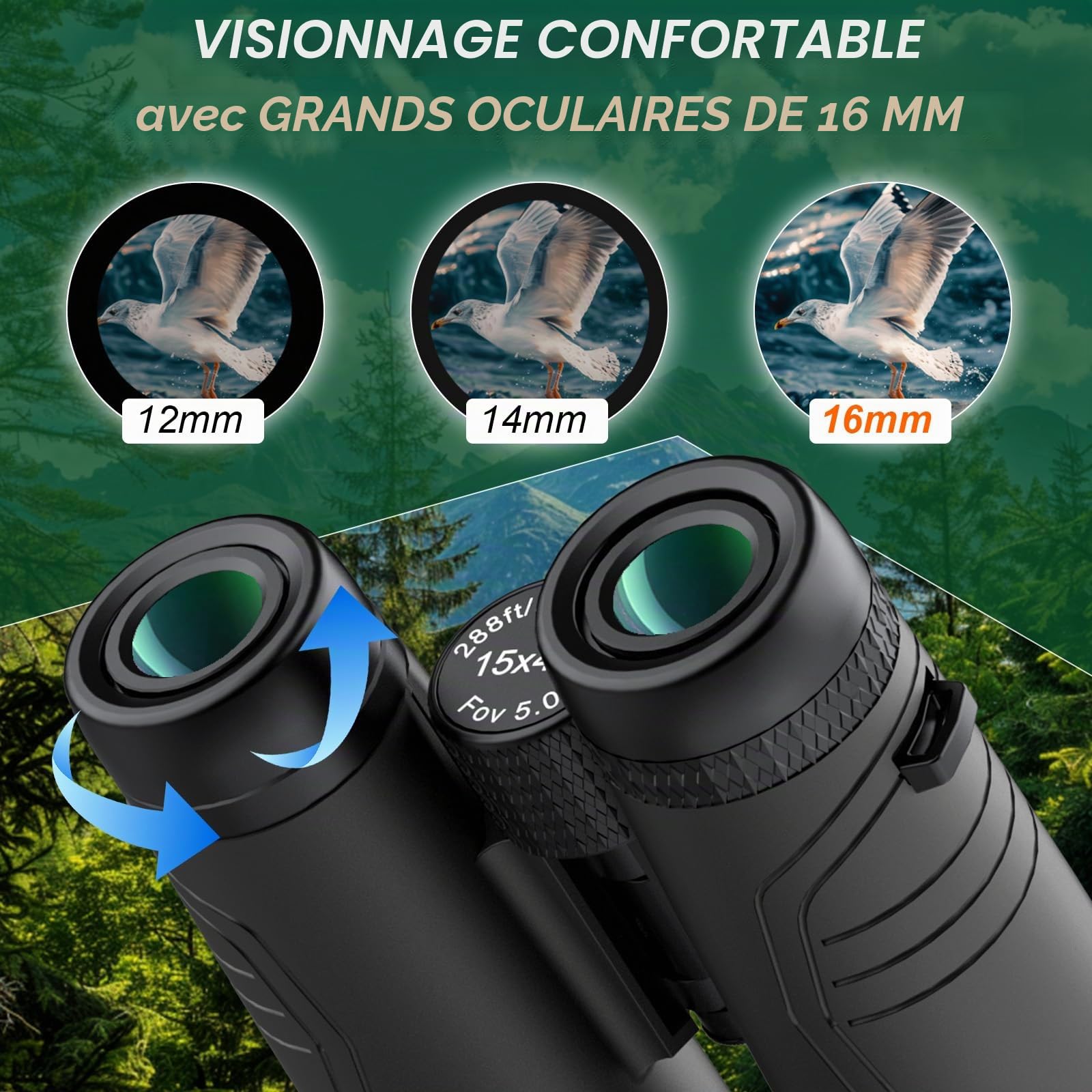 Occer Jumelles 15 x 42 pour observation des oiseaux – Jumelles HD pour adultes haute puissance avec vue large – Jumelles avec vision faible pour la chasse, les croisières, les voyages, la faune – Noir