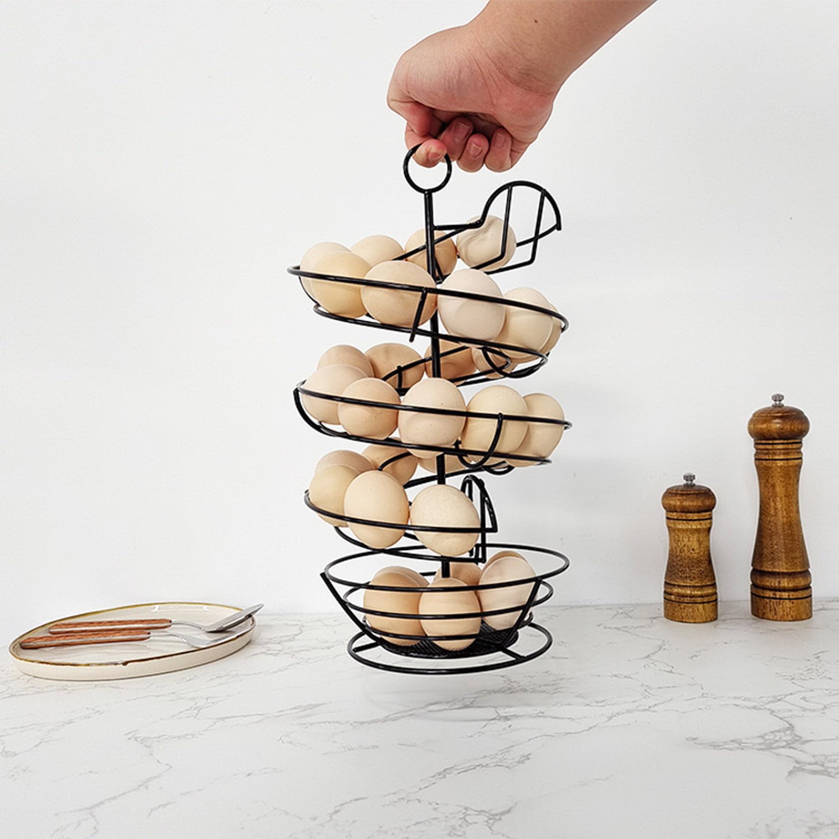 Encimera con Soporte para Huevos en Espiral, Estante metálico para Huevos, dispensador Compacto de Frescos, Organizador de encimera para Cocina