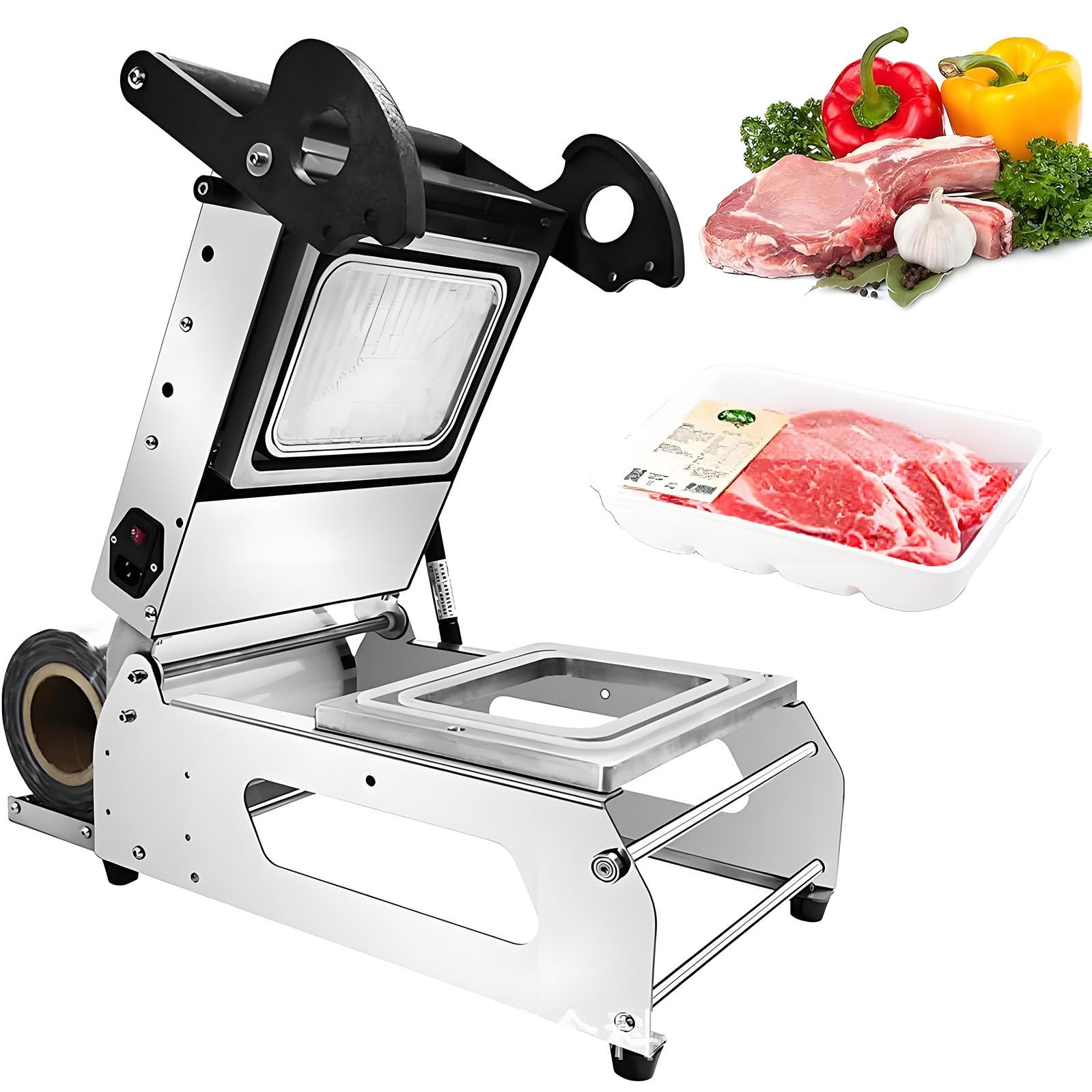 Macchina termosaldatrice per alimenti, sigillatrice manuale per vassoi sandwich con controllo della temperatura, macchina per l'imballaggio alimentare da asporto per supermercati e ristoranti