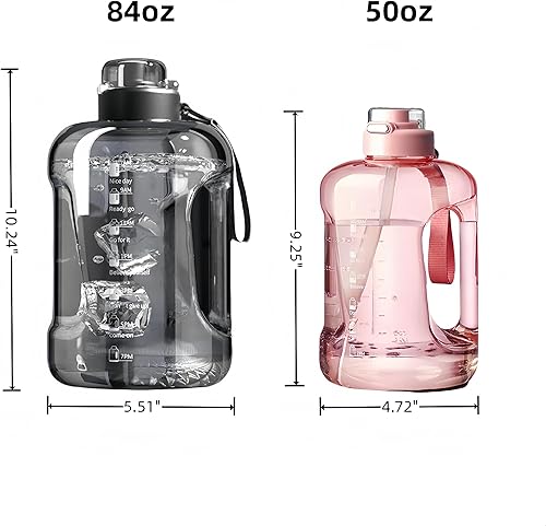 Miniatura 7 de Botella de agua motivacional de 50 onzas y 84 onzas, marca de tiempo, a prueba de fugas y sin BPA. Tapa 2 en 1 con pajilla, Tritan de grado