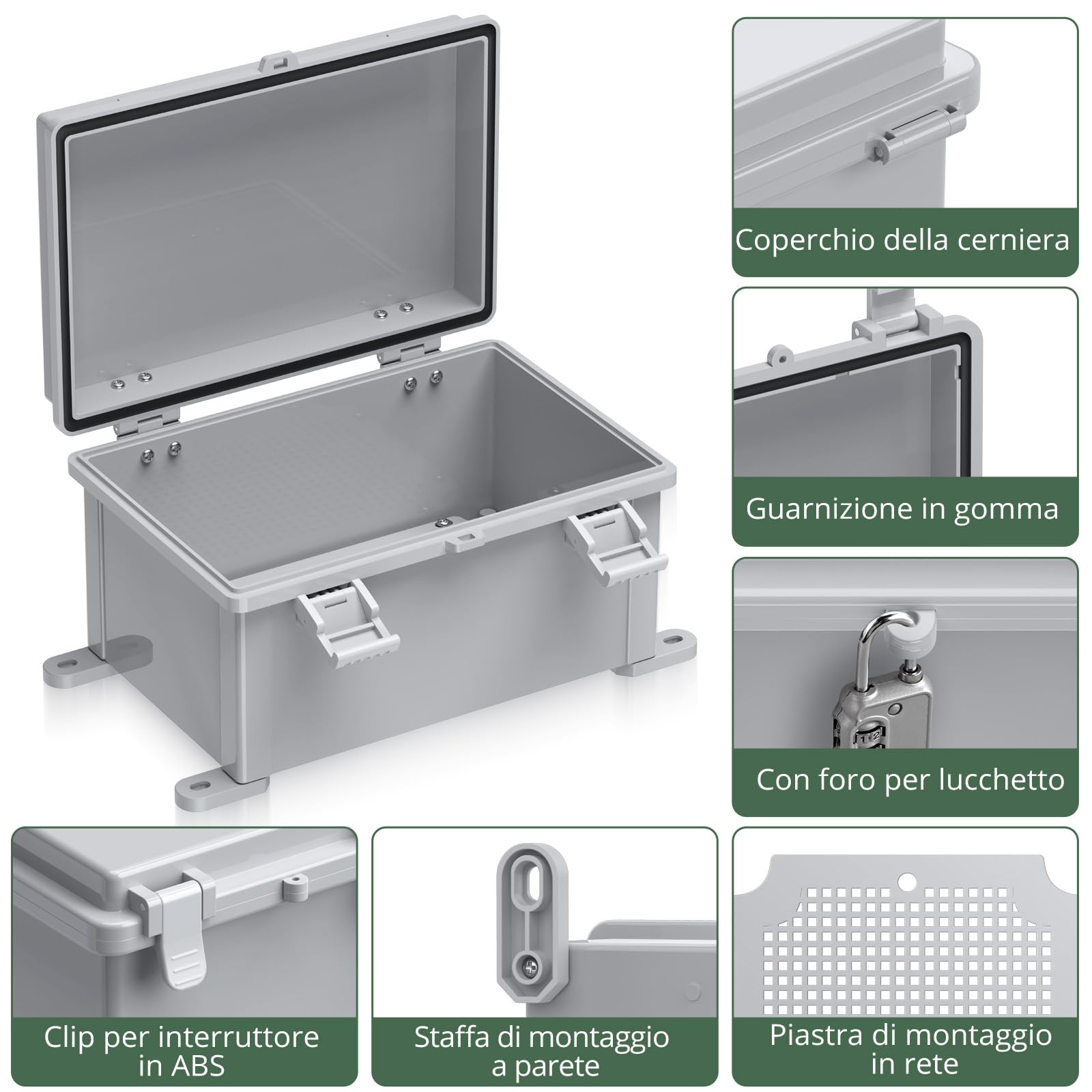 EYPINS Scatola di Protezione 300x200x160 mm,Scatola di Giunzione Impermeabile per Esterni IP67,con Accessori per il Montaggio,Alloggiamento in Plastica ABS,Coperchio Opaco