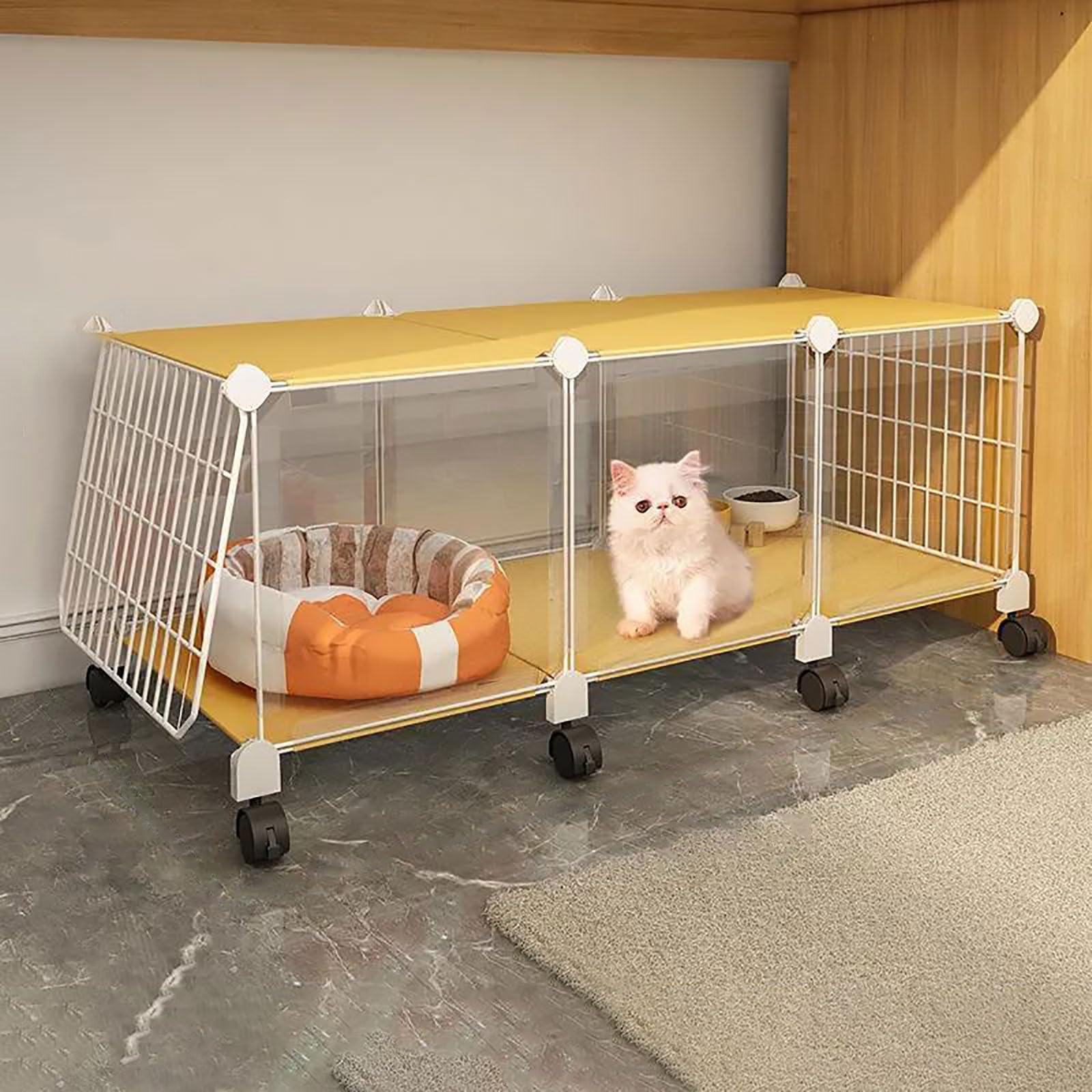 Gabbia per Gatti da Interno, Recinti per Gatti Box per Gatti Fai-da-Te Gabbia per Piccoli Animali Staccabile con Ruota Grande Spazio per Esercizi Ideale per 1-3 Gatti, Conigli e Piccoli Anim