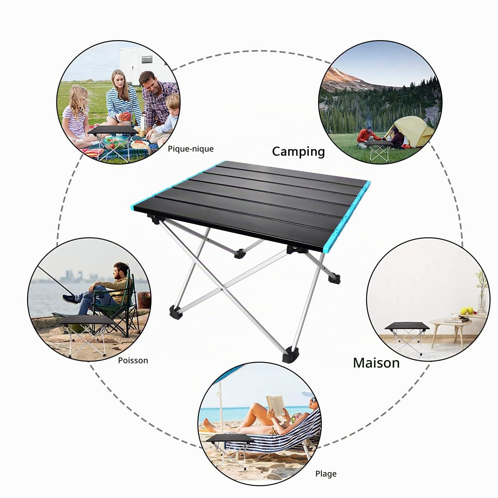 RIGIDON Table Pliante Camping, 68 x 46cm Aluminium Portable Folding Table | extérieure portative mini carree petite table, pour les activités en plein air, pique-nique, cuisine, plage, randonnée