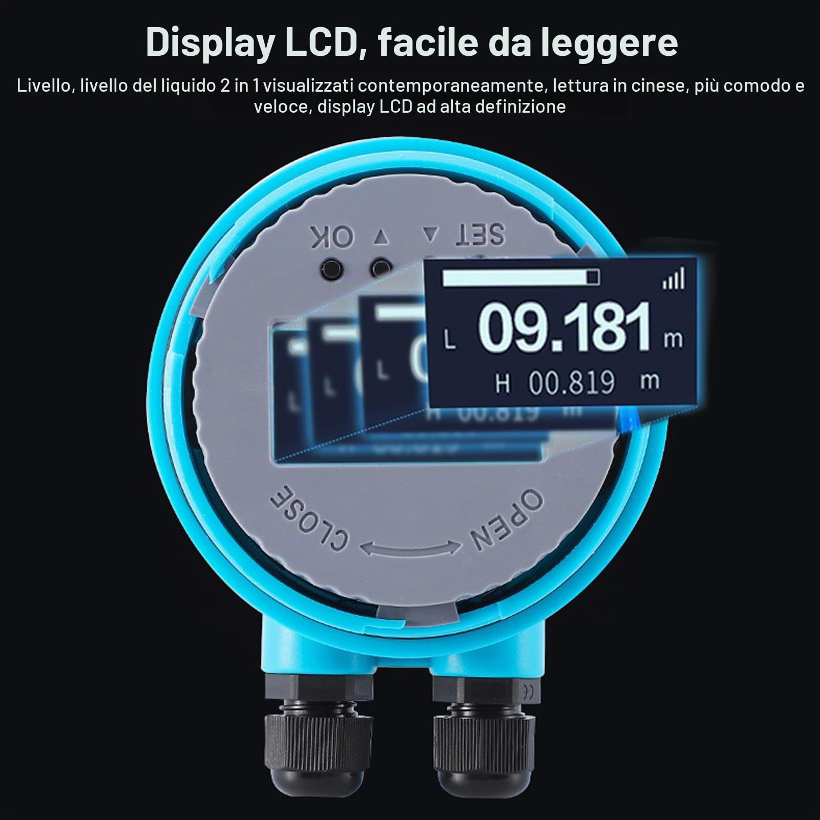 Pyhodi Sensore di Livello 'Acqua Ad Ultrasuoni, Display a LED Trasmettitore Misuratore di profondità del Liquido 4-20 MA per Serbatoio 'Acqua, Misuratore di Livello della profondità del