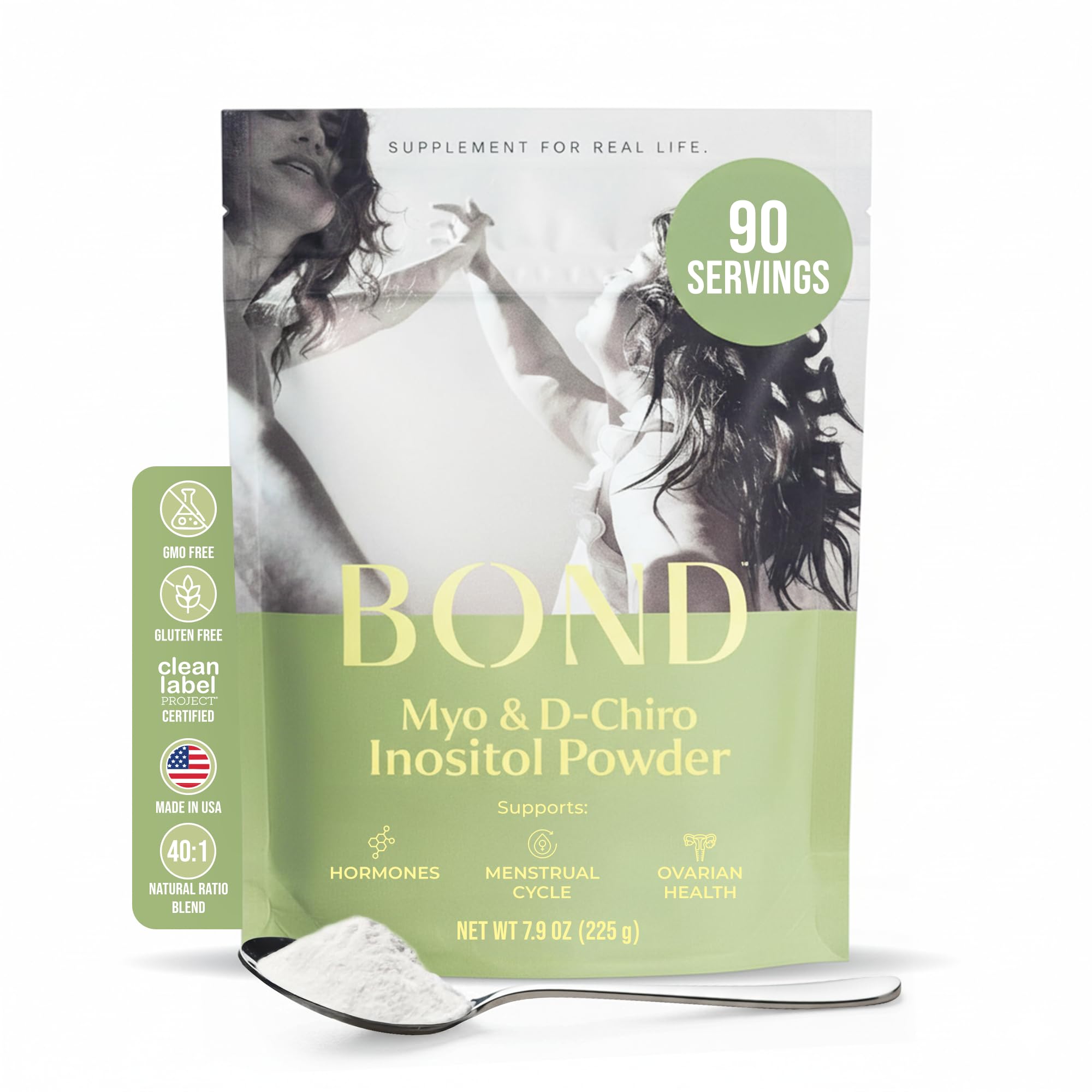 Bond Myo-Inositol & D-Chiro Inositol Powder – Hormone Balance, Cycle Regularity & Ovarian Support Supplement for Women – 40:1 Ratio Formula – Vegan, Sugar-Free, 90 Servings