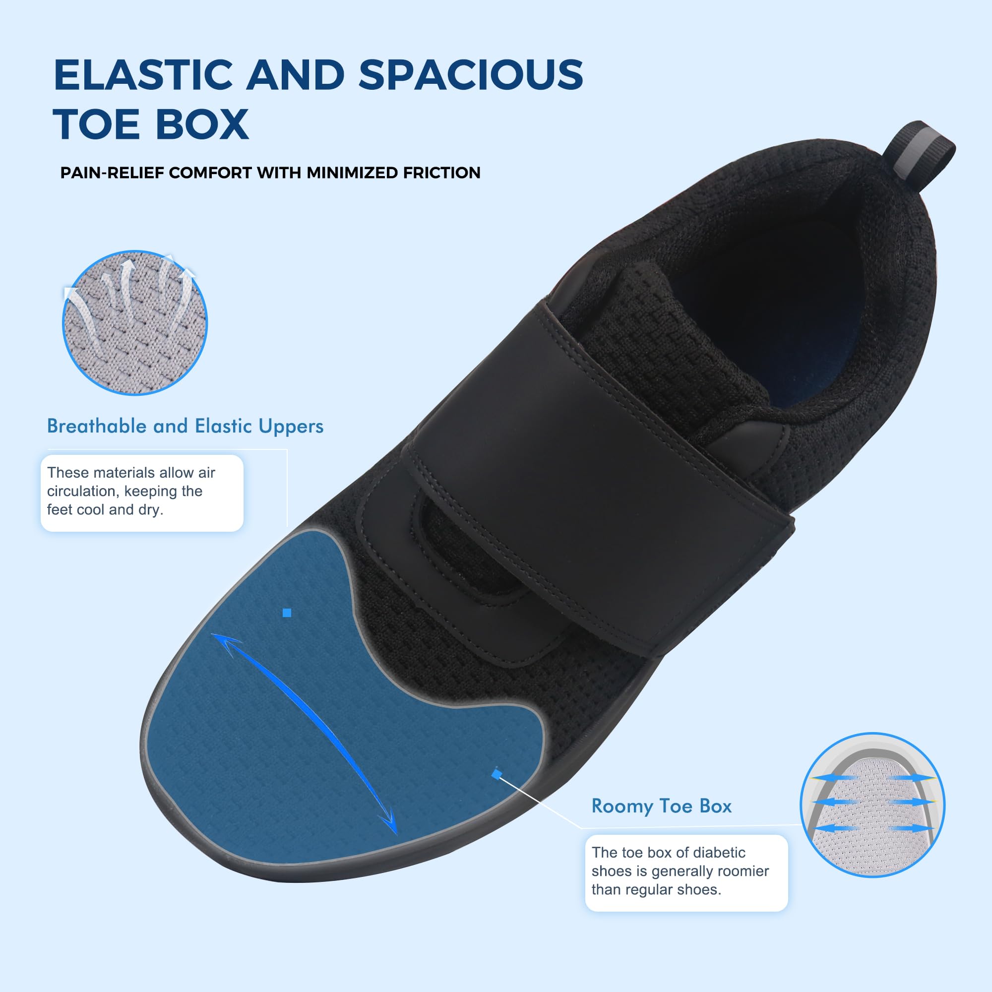 Ortho+rest Zapatos ortopédicos para caminar para diabéticos, zapatos para edema para pies hinchados, soporte de arco