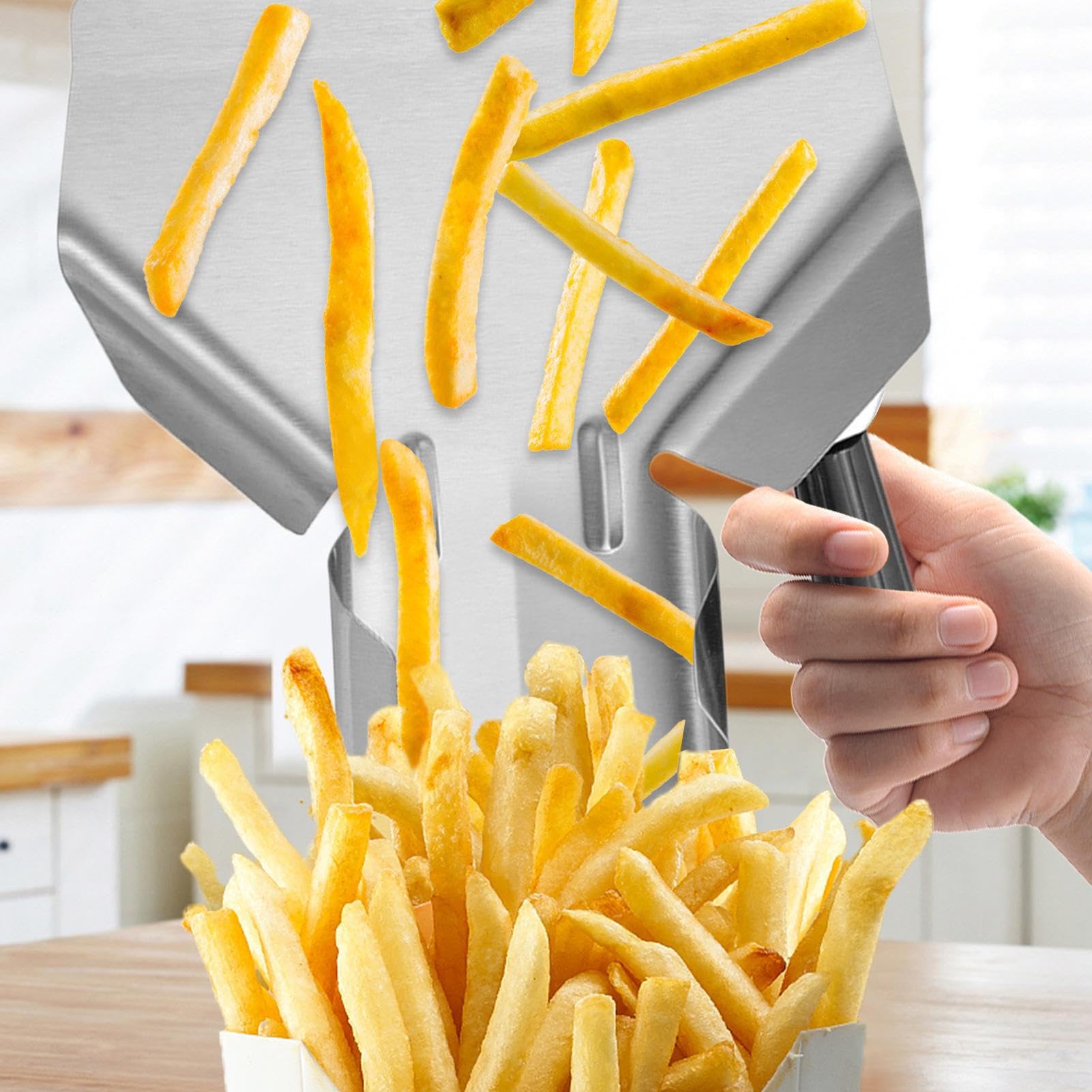 Pala para freír – Pala de mano de acero inoxidable, herramienta de llenado simple para bolsas y cajas, helados, aperitivos, frutos secos y patatas fritas. Moxeupon