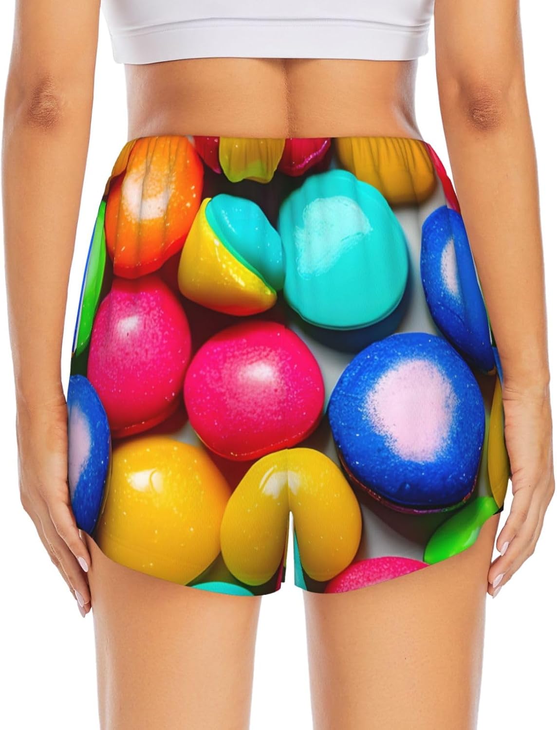 Colorful Candy Print Women's Athletic Shorts,for Running,Yoga and Gym,Stylish Workout Shorts with Pockets