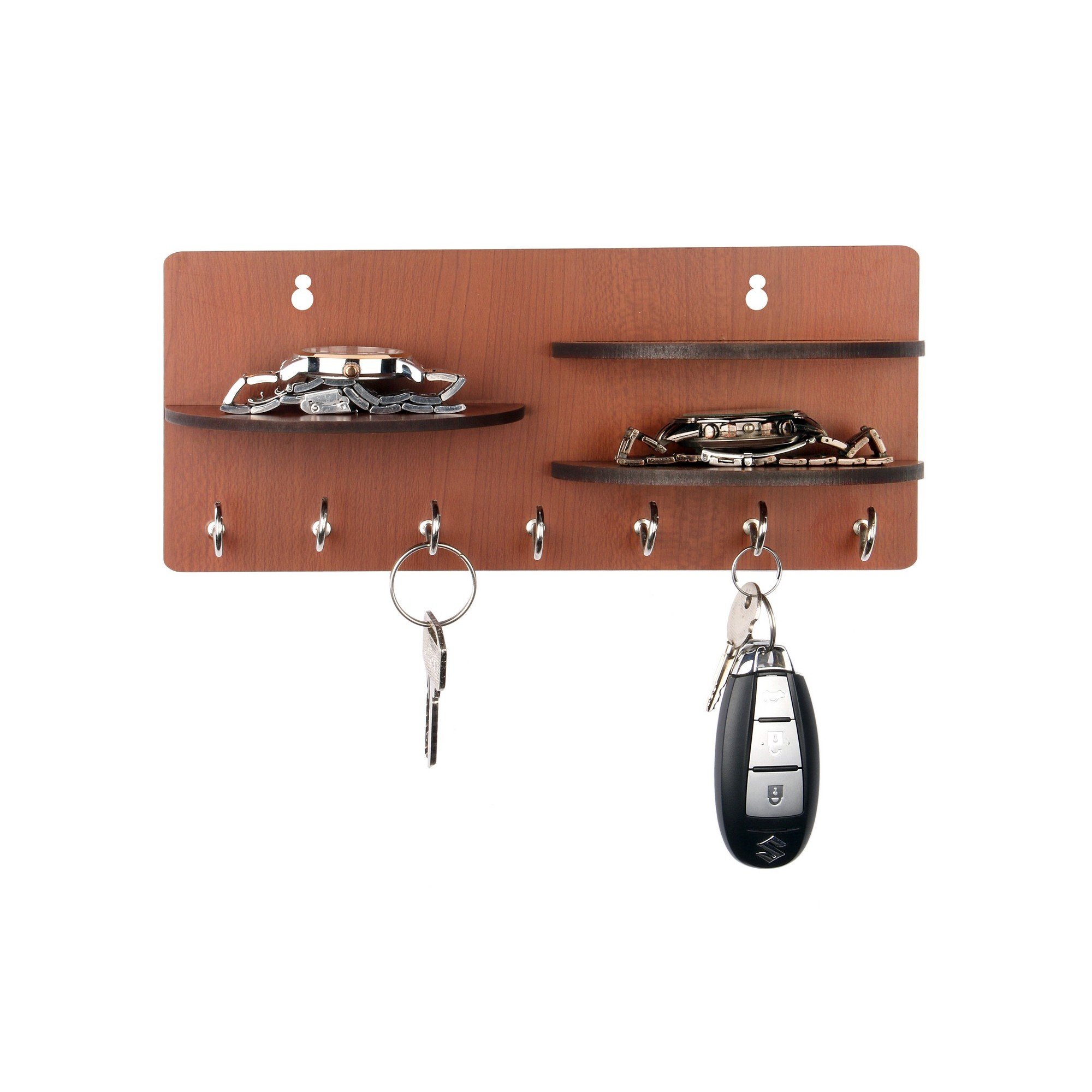 Sehaz Artworks 3-RoundShelf-Brown-KeyHolder Wooden Key Holder (7 Hooks) 1