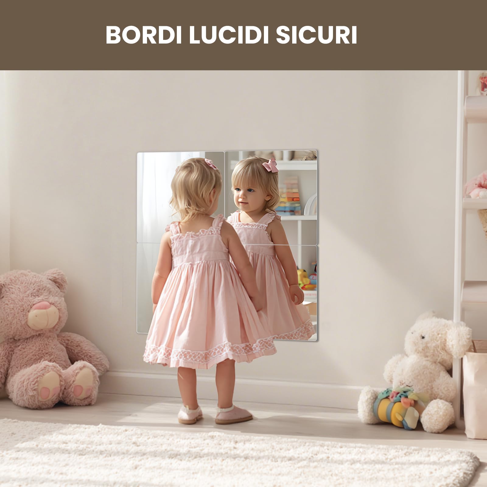 WEER 4 Pezzi Specchi Adesivi da Parete senza Cornice, 35x29cm Vetro Temperato Piastrelle a Specchio Autoadesive per Palestra, Bagno, Camera da Letto & Decorazione Murale Fai da Te