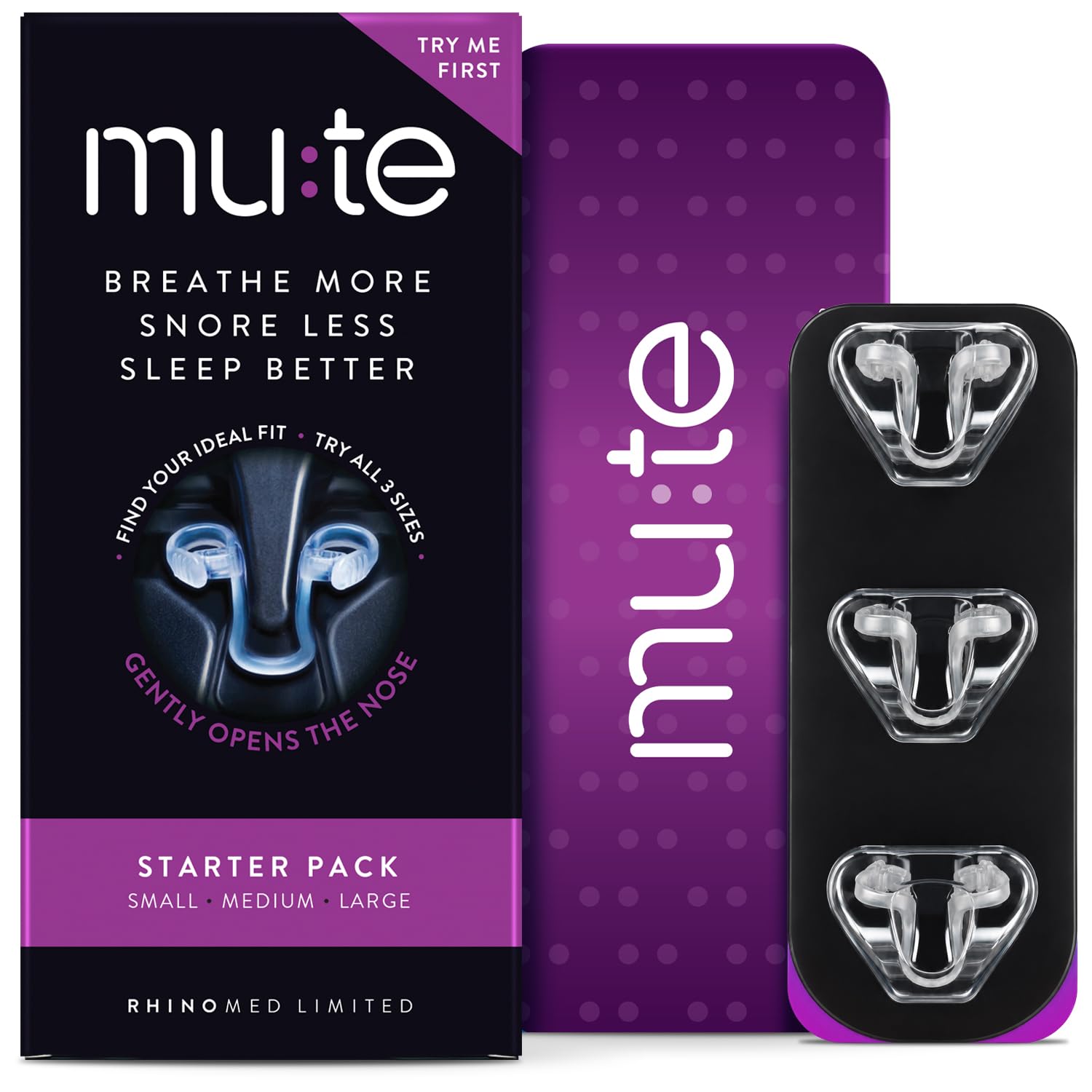 Mute Nasal Dilator Snoring Solution | Starter Pack 3 Sizes | Snore Less & Sleep Better | Nasal Strip Alternative | Comfortable Breathing Aids for Better Sleep & Improved Airflow