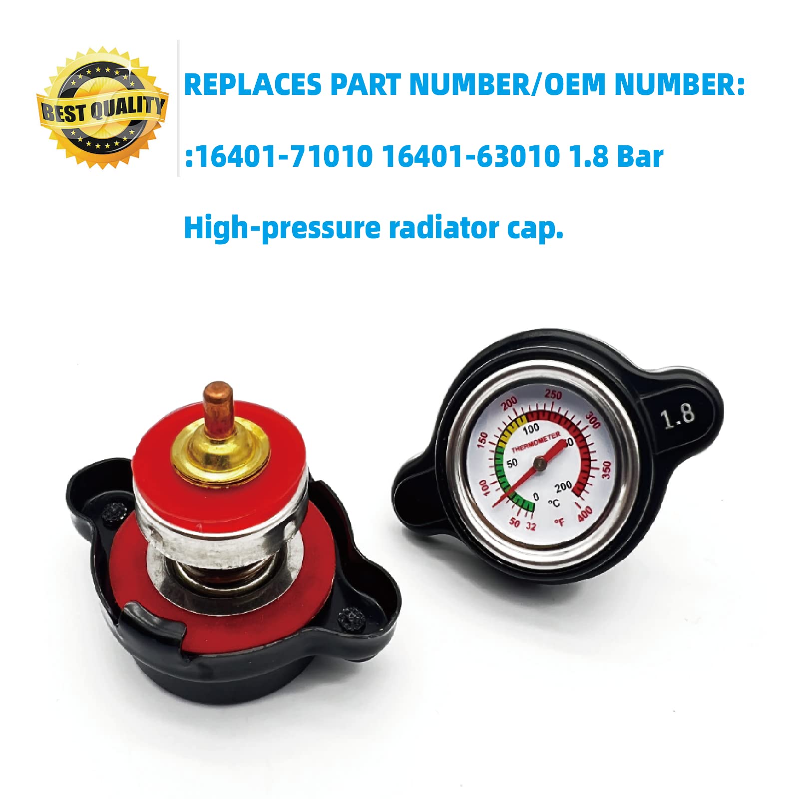 High Pressure Radiator Cap Cover Temperature Temp Gauge 1.8 Bar 25.6Psi Fit for Honda, Kawasaki, Suzuki, Husqvarna Dirt Bike, Yamaha Motorcycle ATV Models