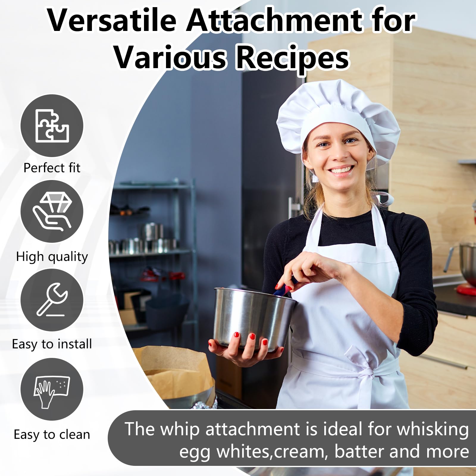 Juego de Accesorios para Máquina de Cocina, 3 Piezas Kitchen Accesorios Fabricados con Batidor K45WW Gancho para Masa K45DH Y Batidor Plano K45B para Preparar Una Variedad de Deliciosos Platos