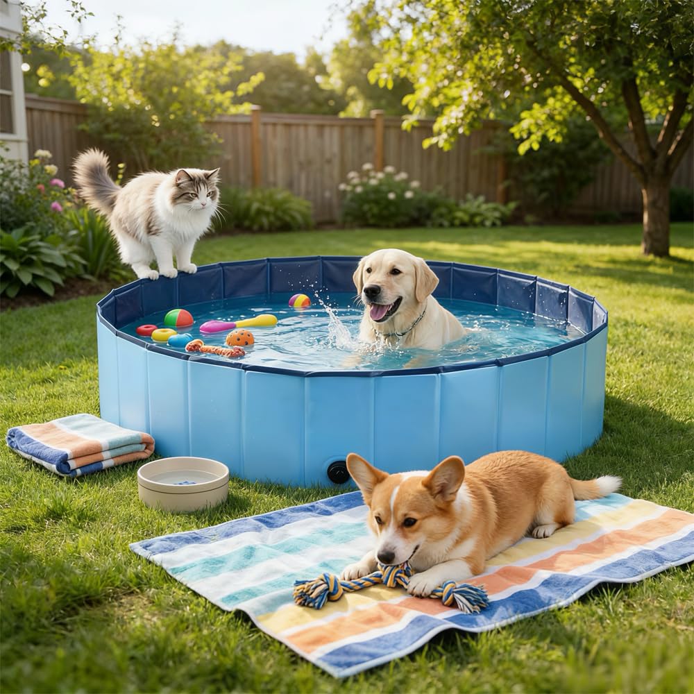 Hundepool 120x30 cm, Hundebadewanne mit Ablaufloch, Planschbecken Faltbarer Pool, 3-Layer Reinforcement rutschfest, Katzenpool, 3 Größen Verfügbar Für Kleine, Mittlere Und Große Hunde Geeignet.