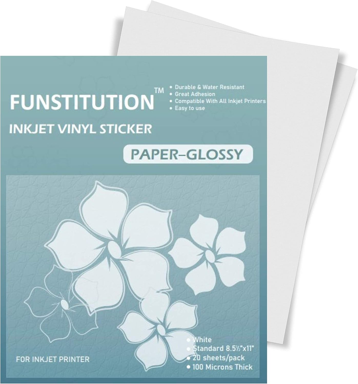 Printable Vinyl Decal Sticker Paper - 20 Premium Glossy Waterproof Paper Sheets for Inkjet Printer - Dries Quickly, Tear Resistant and Holds Ink Perfectly : Office Products