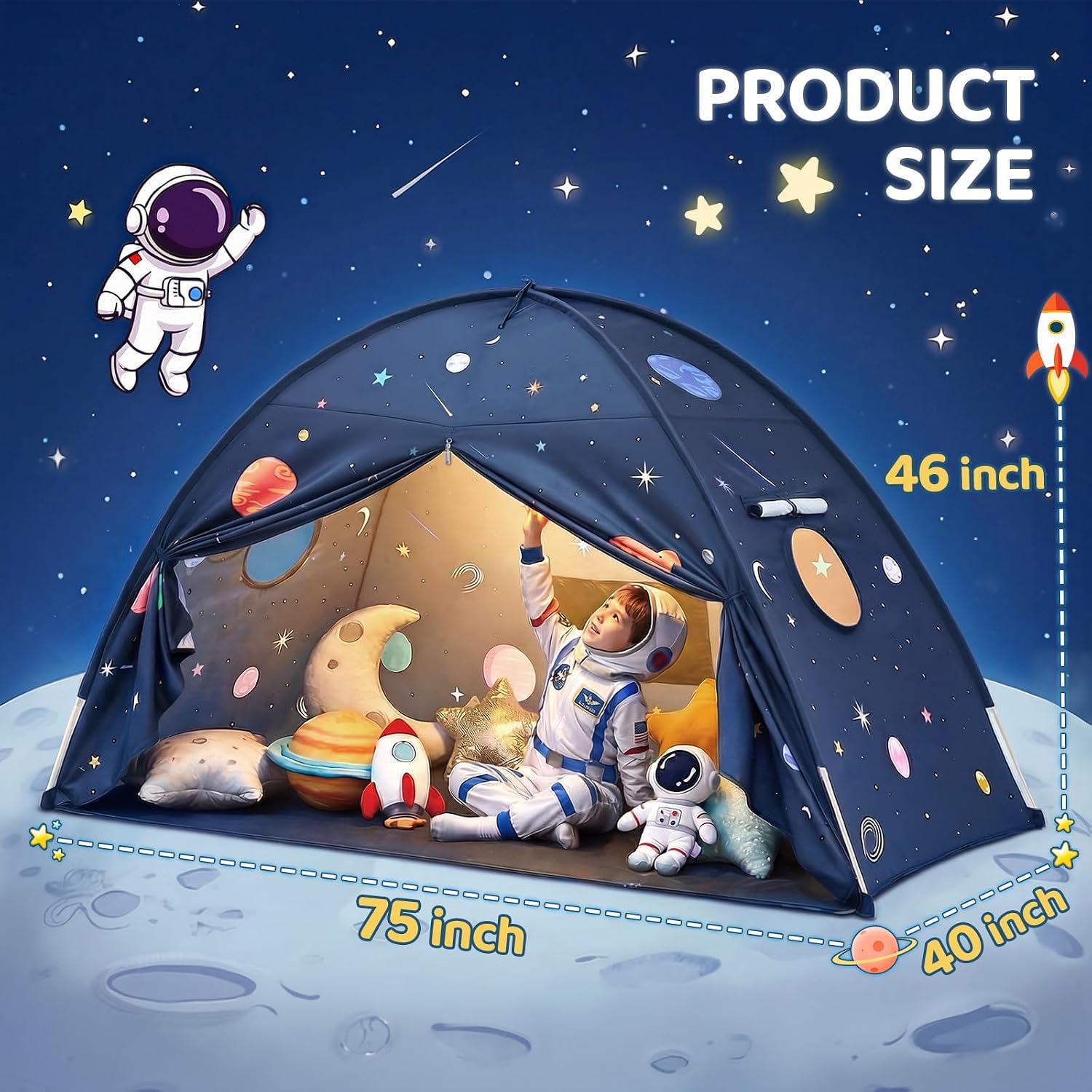 Sumbababy Space Kids Bed Tent for Boys, Galaxy Twin Size Bed Tents Canopy for Kids Indoor Privacy Sleeping – Queen Size Toddler Blackout Bunk Tents for Birthday Christmas Castle Gift Toy, Blue