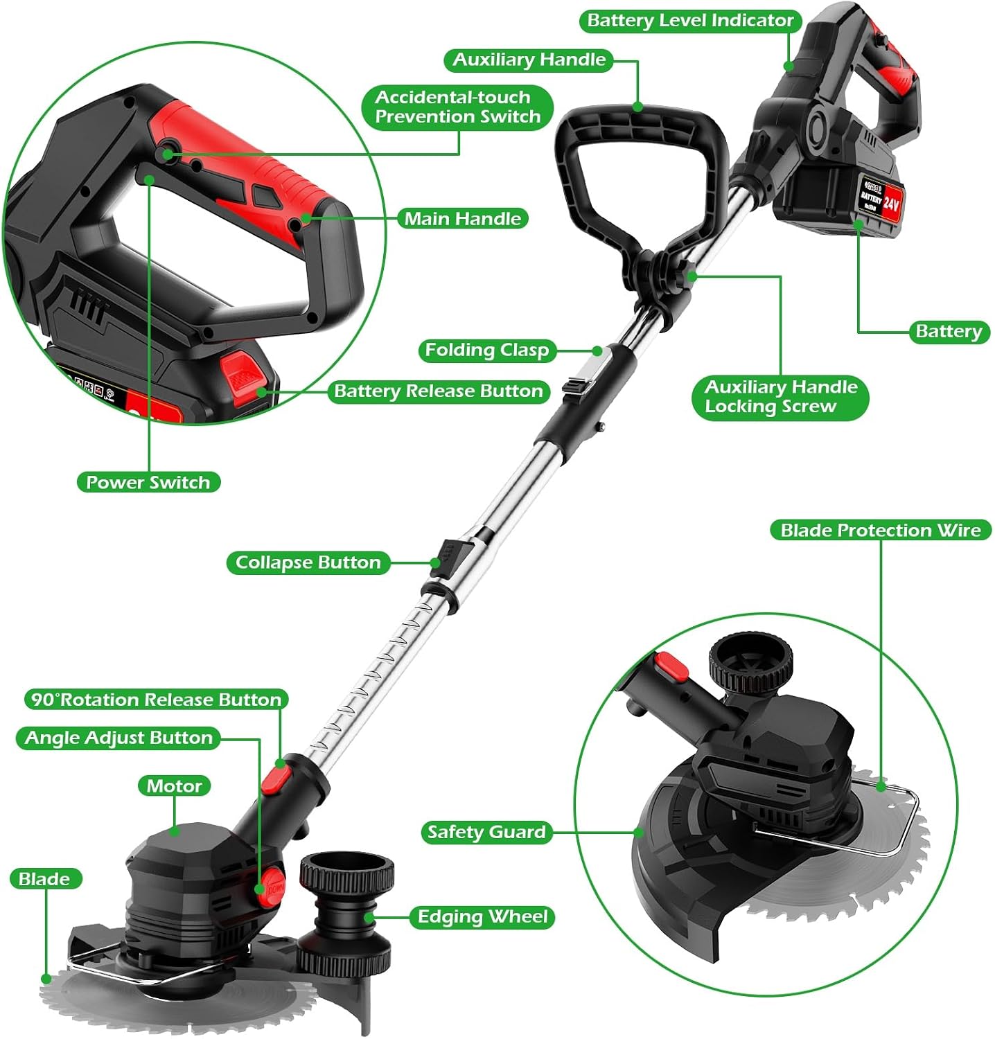 24V 8 Inch Cordless Weed Wacker, 3-in-1 Lawn Edger Grass Trimmer photo 8