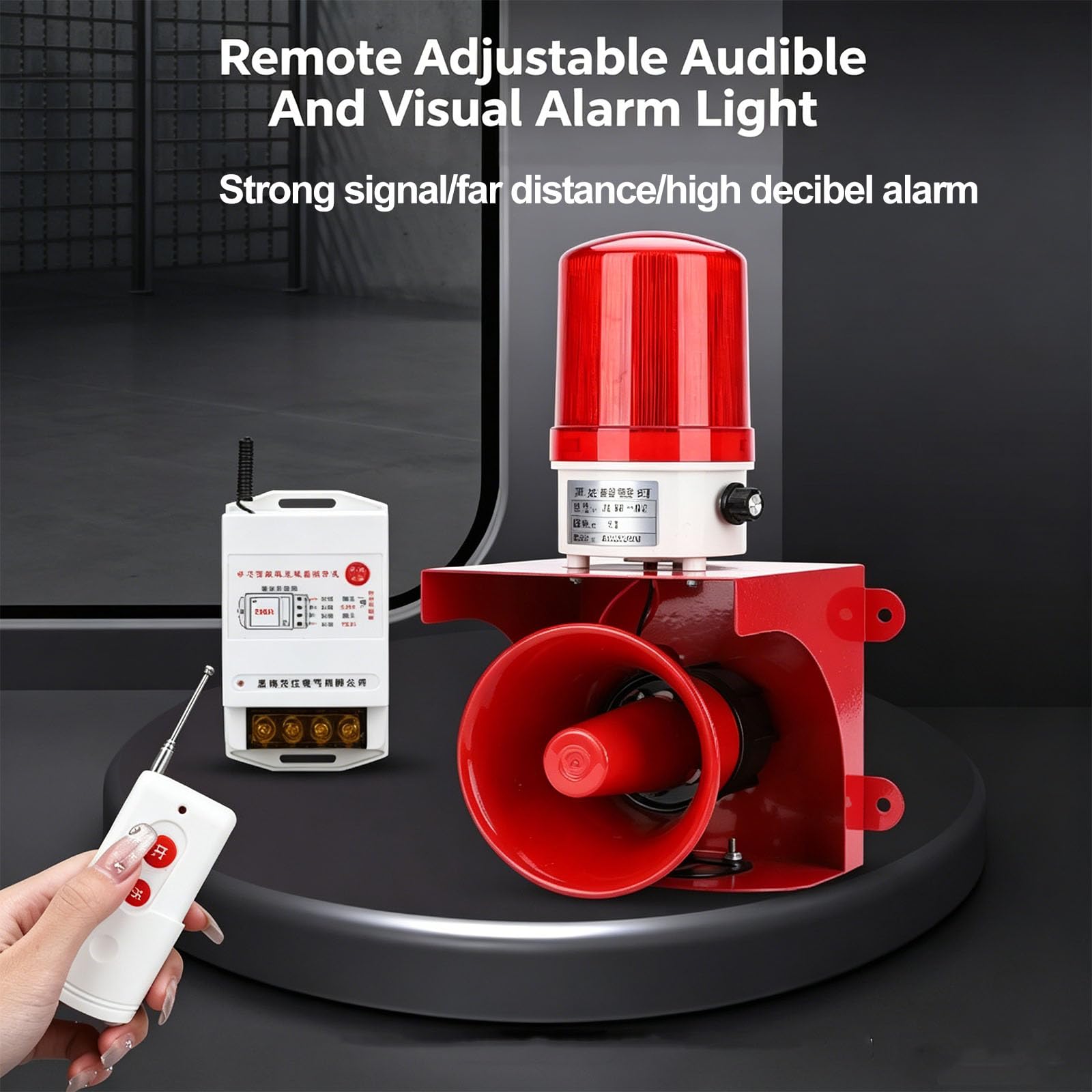 Sirena industrial de alarma de sonido y luz, luz de advertencia LED con control remoto, impermeable, sonido ajustable de 0-120 dB, montaje en pared para fábricas y terminales